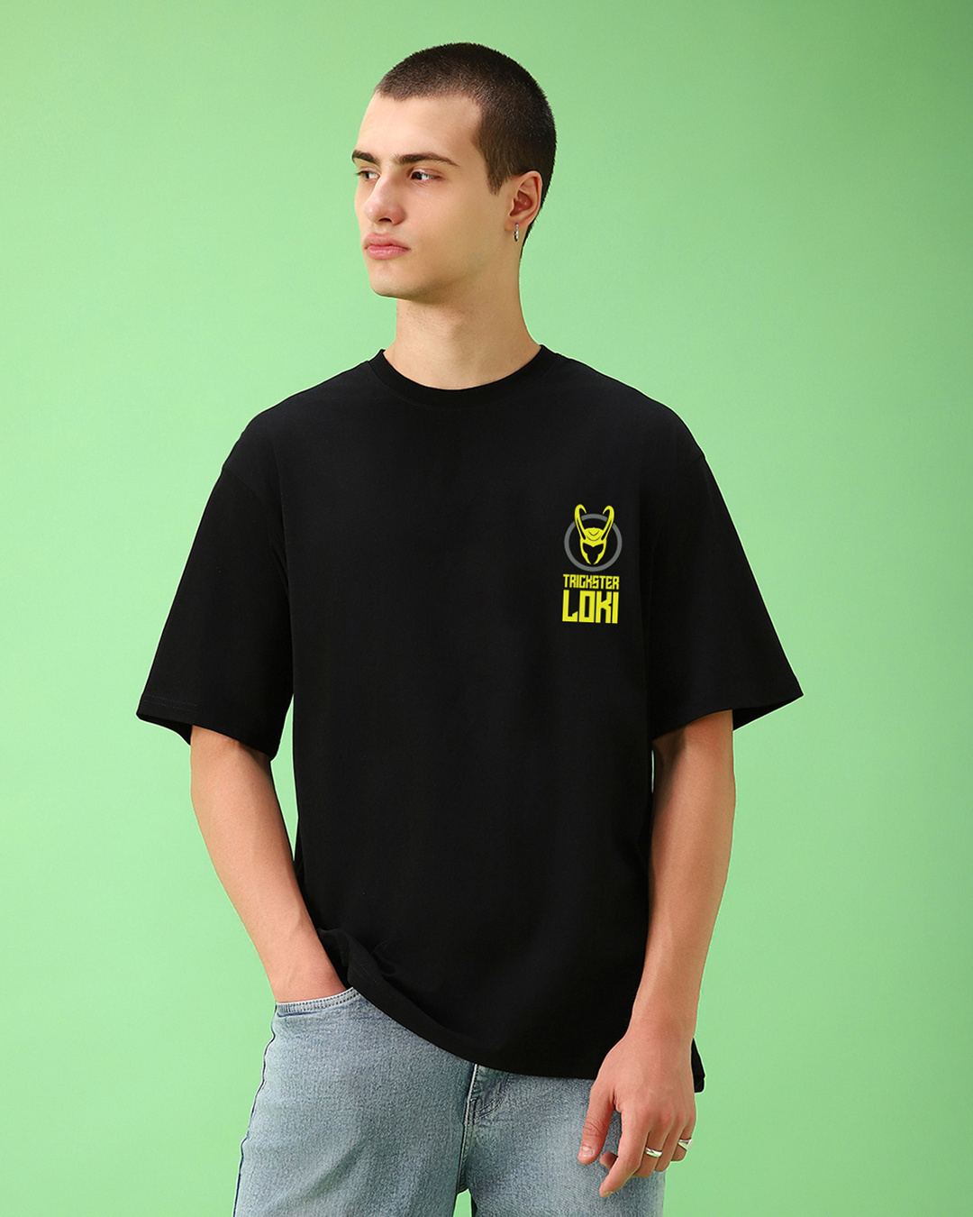 Shop Men's Black Trickster Loki Graphic Printed Oversized T-shirt-Back