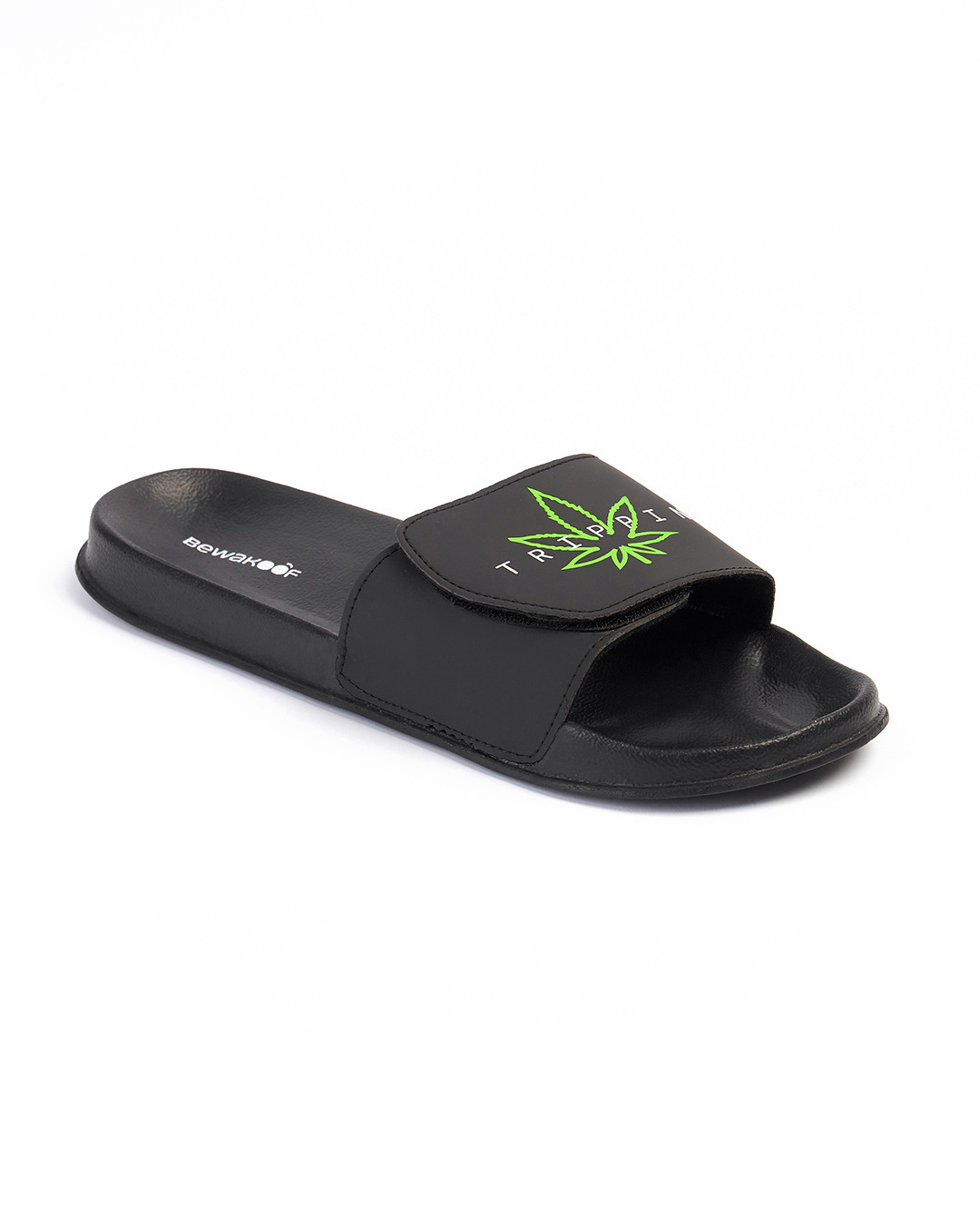 Shop Men's Black Trippin Printed Velcro Sliders-Back