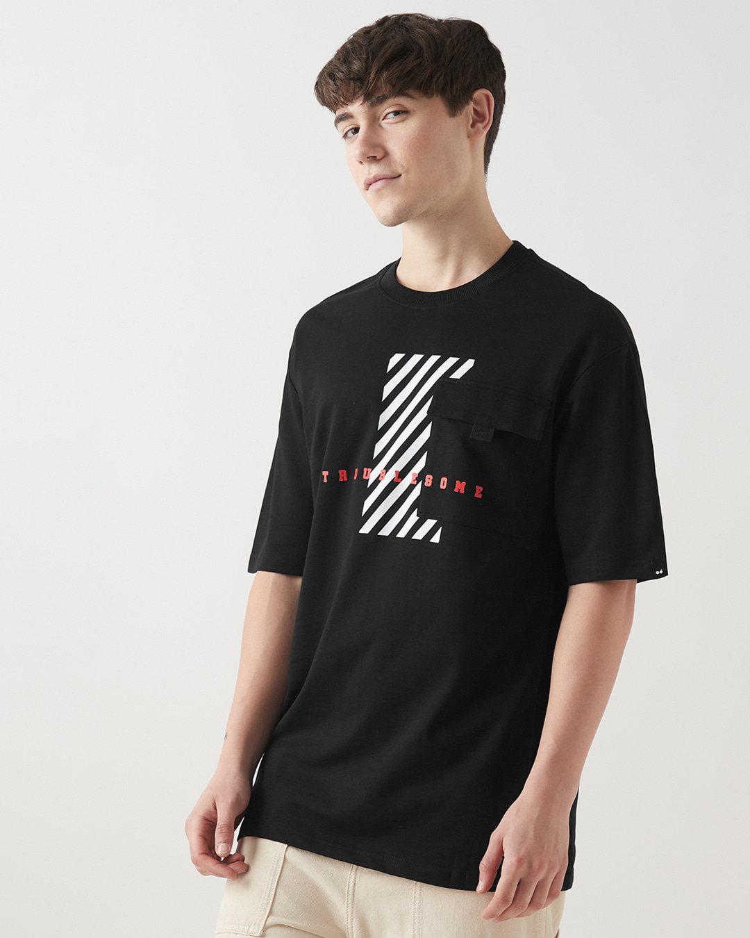 Shop Men's Black Troublesome Graphic Printed Oversized T-shirt-Back