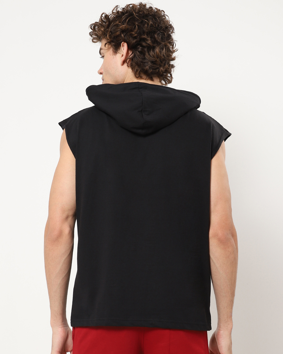 Shop Men's Black Typography Oversized Hoodie Vest-Back