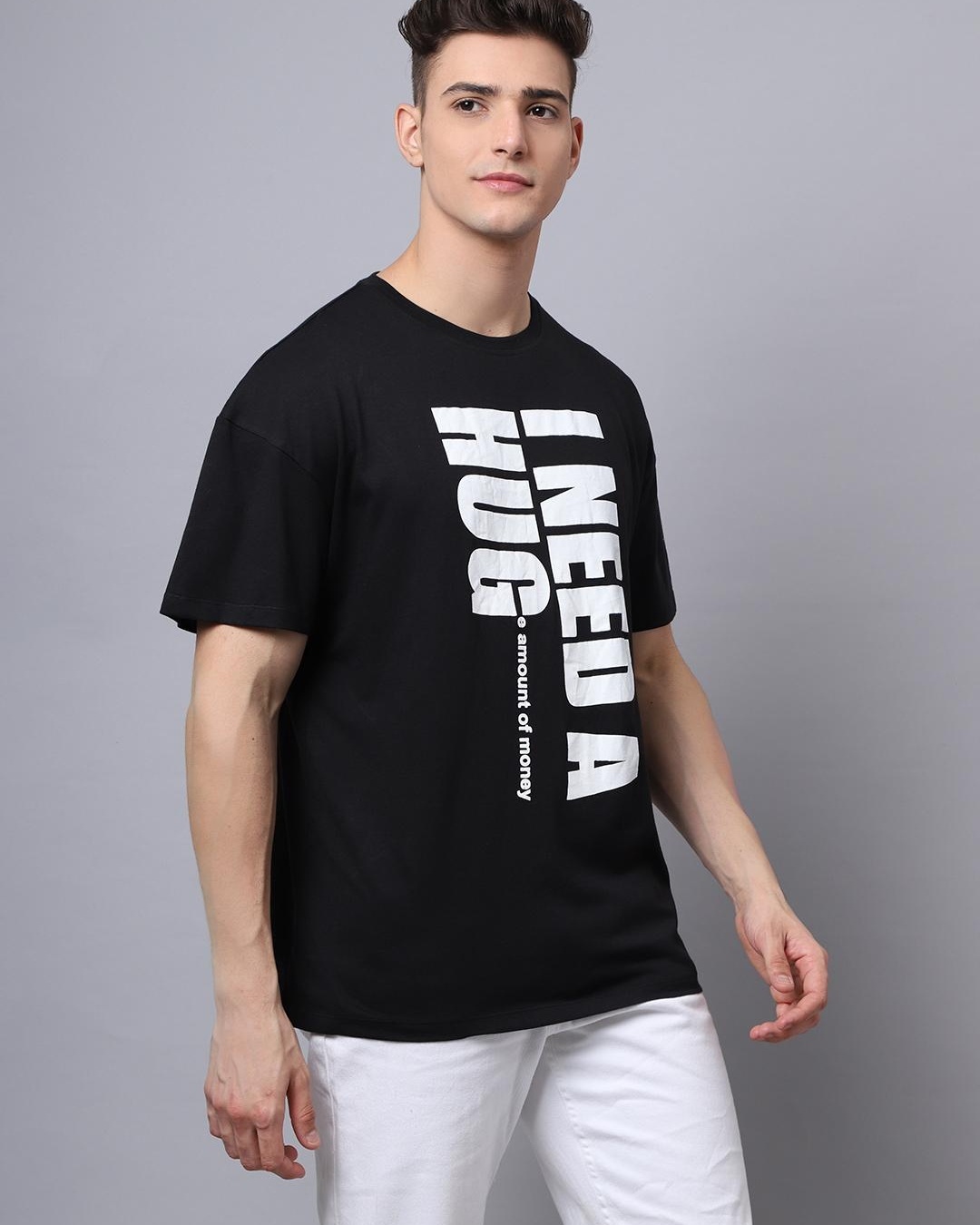 Shop Men's Black Typography Oversized T-shirt-Back