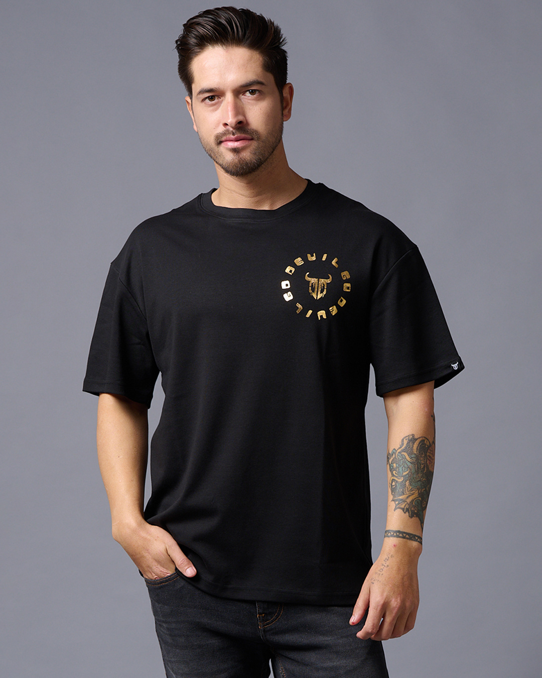 Shop Men's Black Typography T-shirt-Back