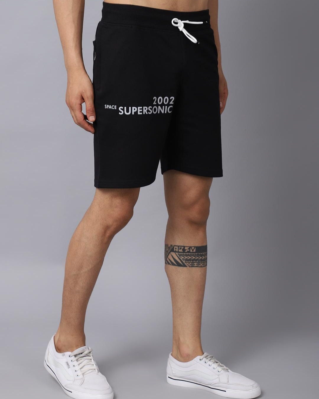 Shop Men's Black Typography Slim Fit Shorts-Back