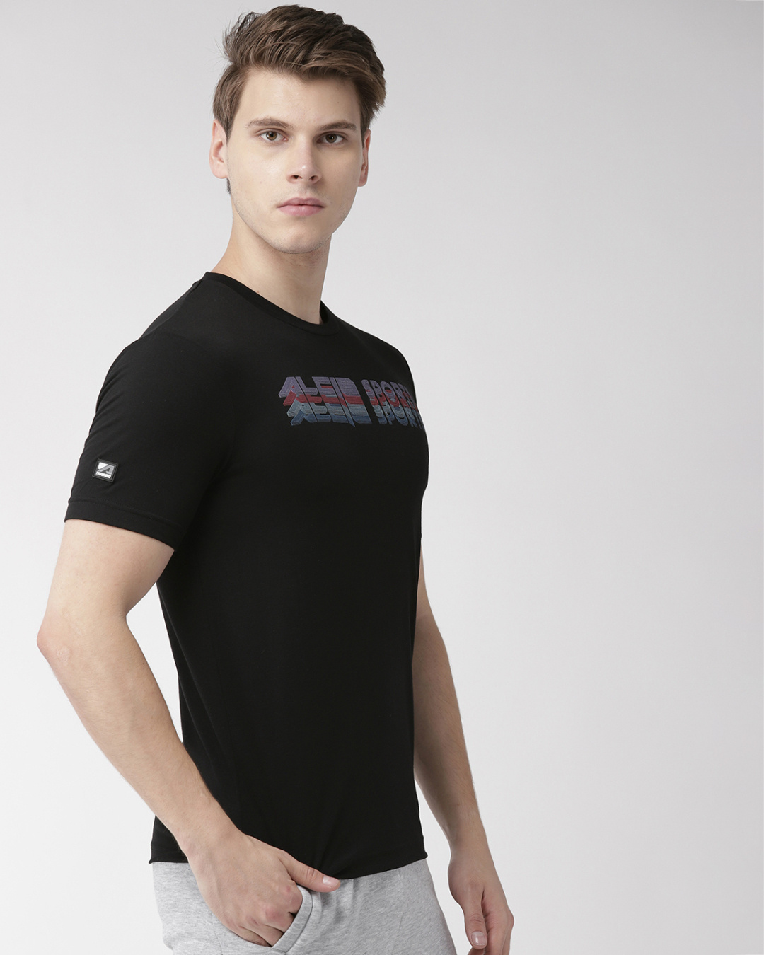 Shop Men's Black Typography Slim Fit T-shirt-Back