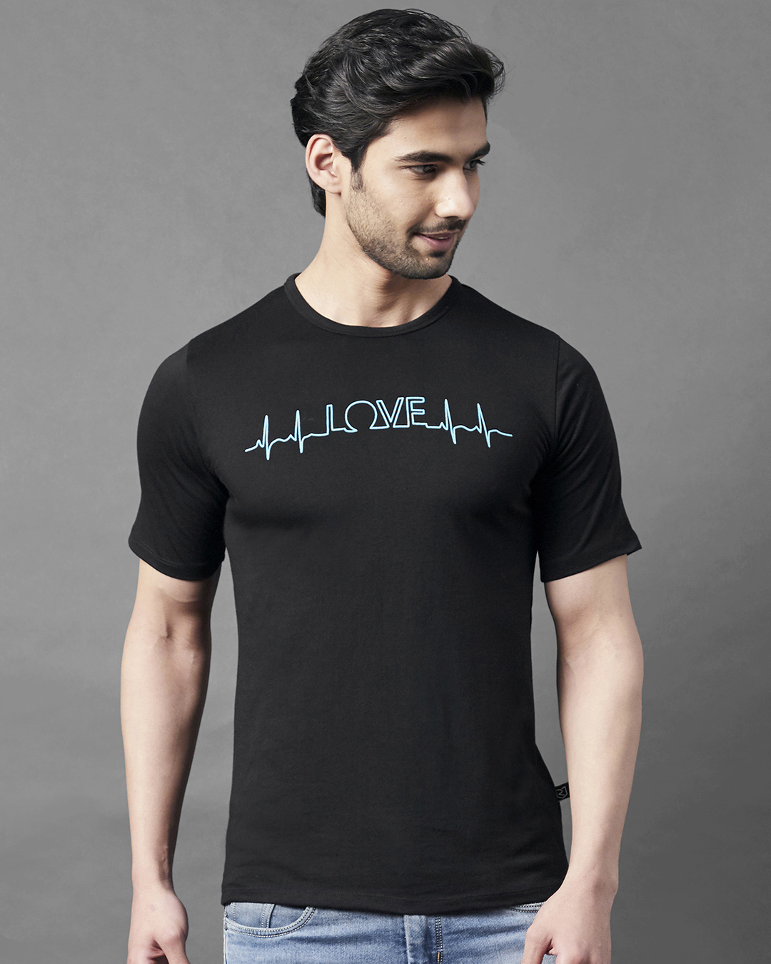 Men's Black Stone Embellished Typography T-Shirt