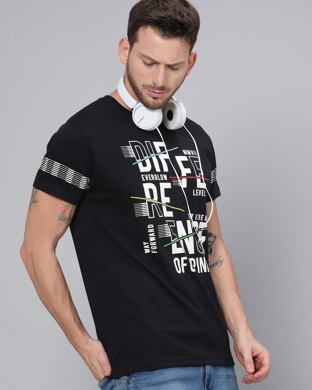 Shop Men's Black Typography Slim Fit T-shirt-Back