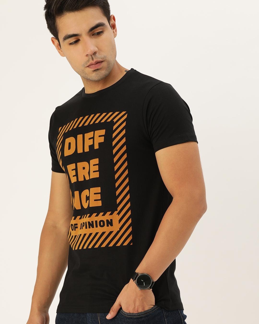 Shop Men's Black Typography Slim Fit T-shirt-Back