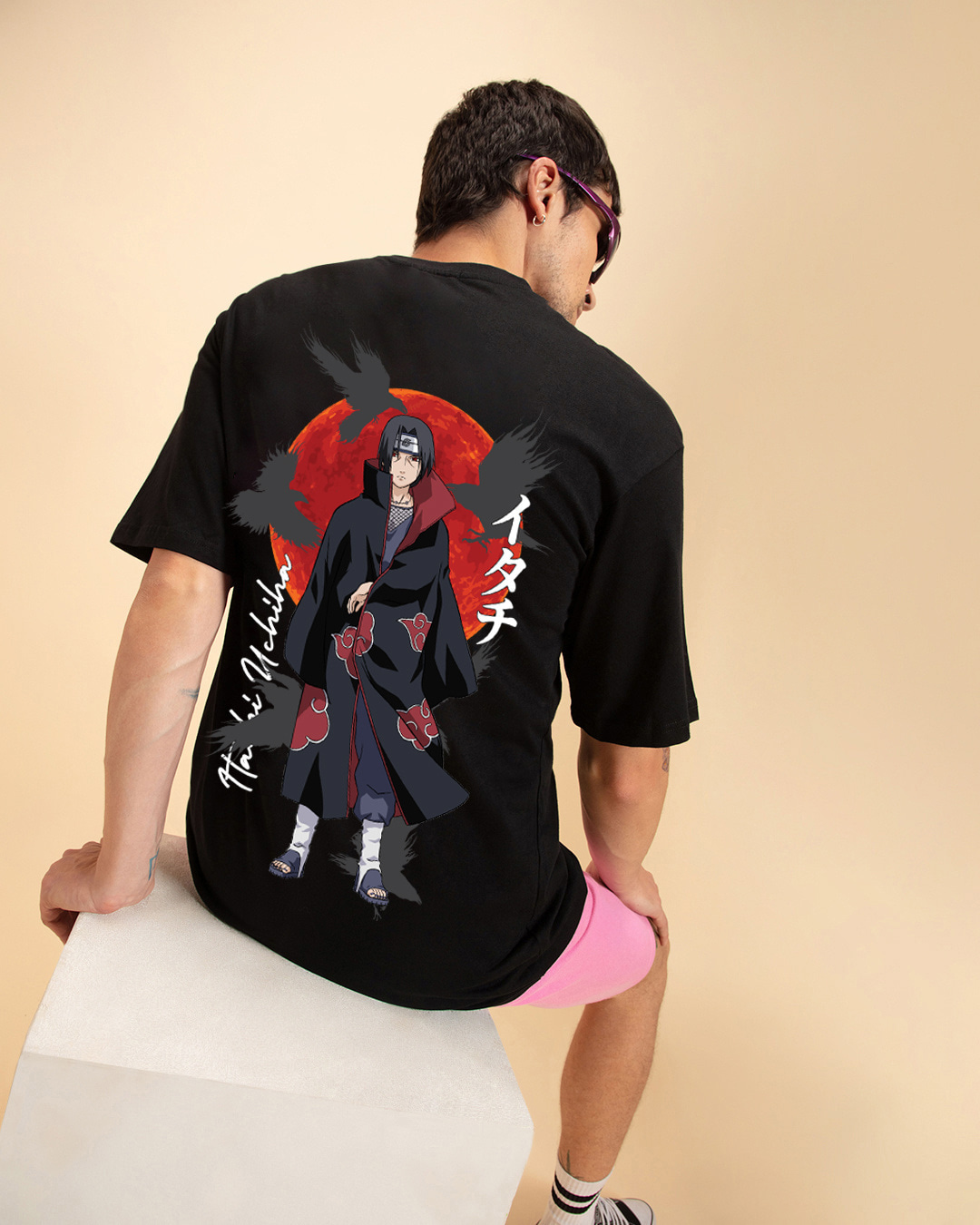 Buy Men's Black Uchiha Blood Graphic Printed Oversized T-shirt Online ...