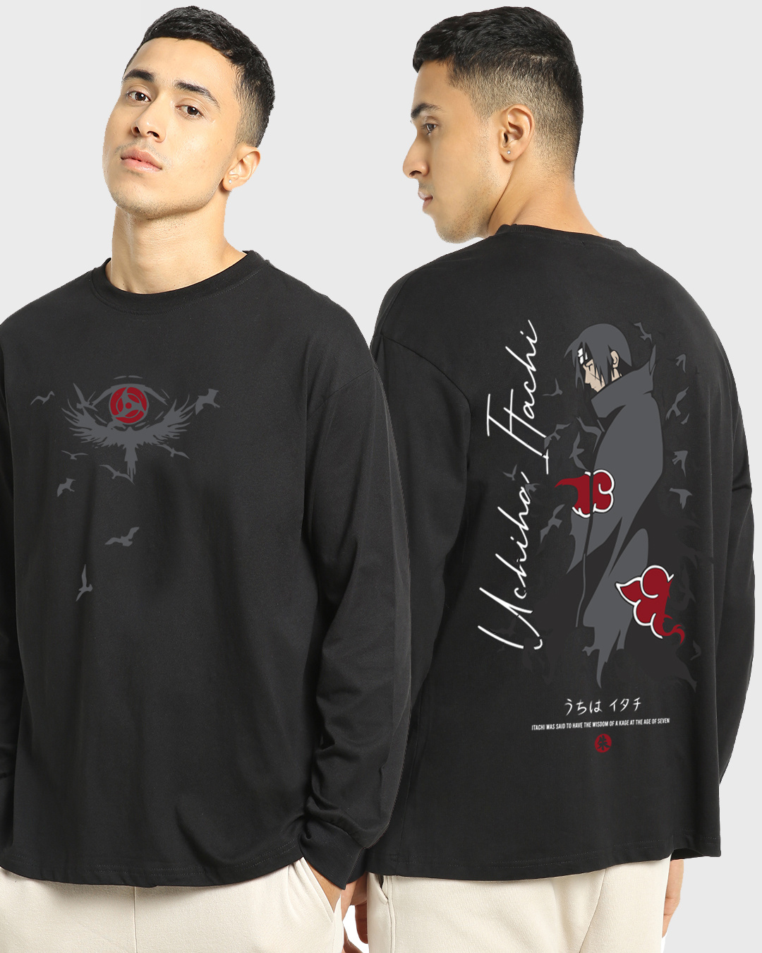 Buy Men's Black Uchiha's Nightmare Graphic Printed Oversized T-shirt ...