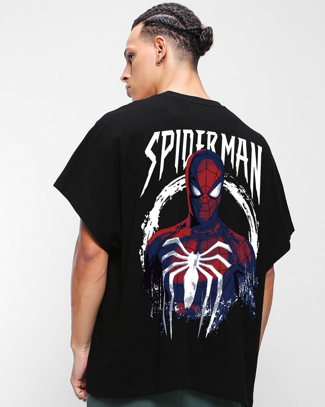 Shop Men's Black Ultimate Spider Graphic Printed Oversized Vest-Back