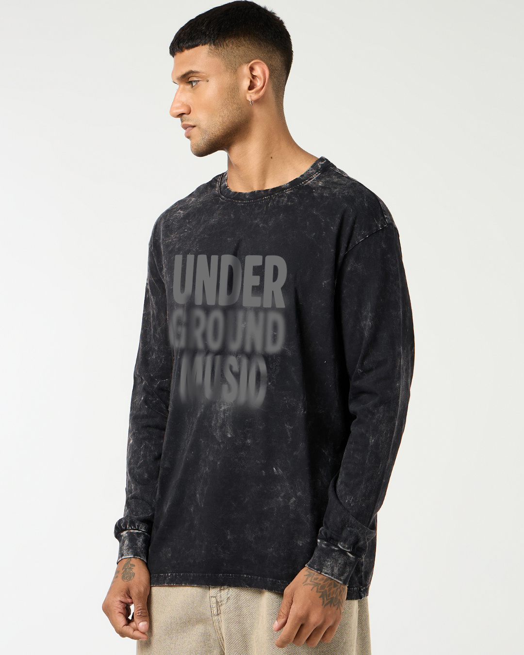 Shop Men's Black Under Ground Typography Oversized Acid Wash T-shirt-Back