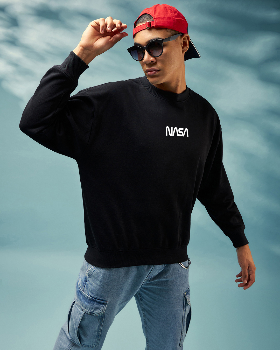 Shop Men's Black Universal Astro Graphic Printed Oversized Sweatshirt-Back