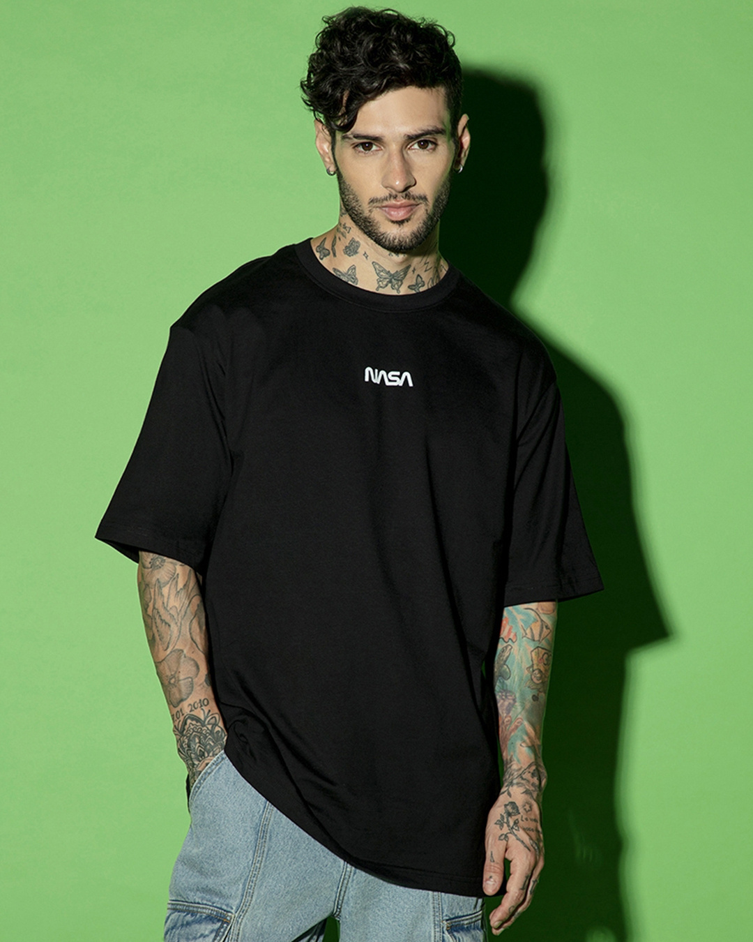 Shop Men's Black Universal Astro Graphic Printed Oversized T-shirt-Back