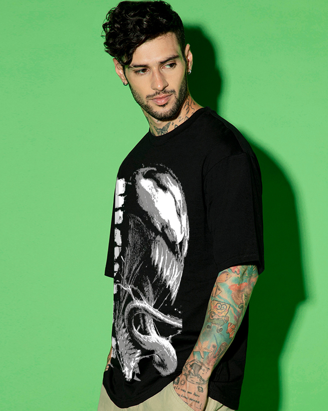 Shop Men's Black Venom Graphic Printed Oversized T-shirt-Back