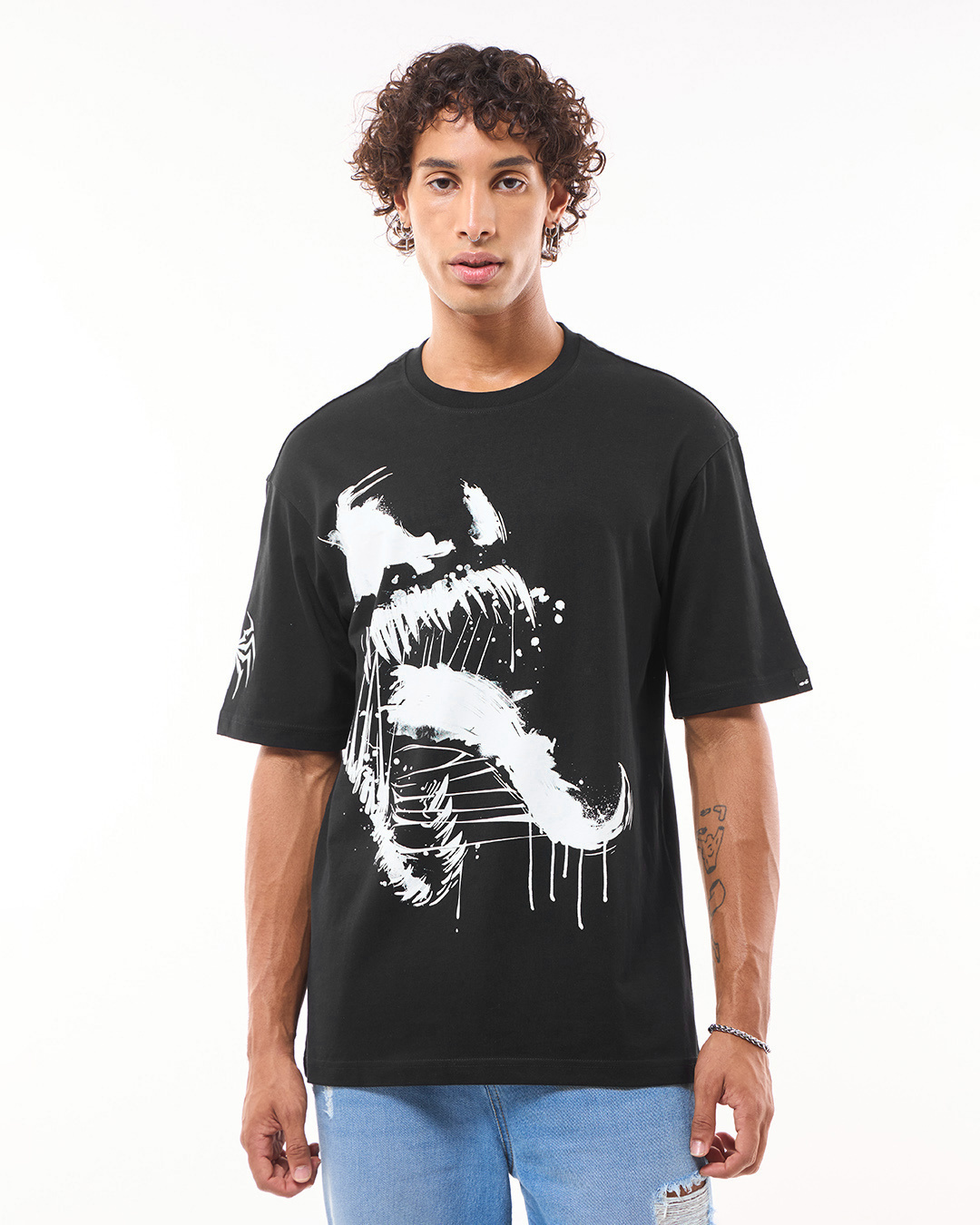 Shop Men's Black Venom Graphic Printed Oversized T-shirt-Back