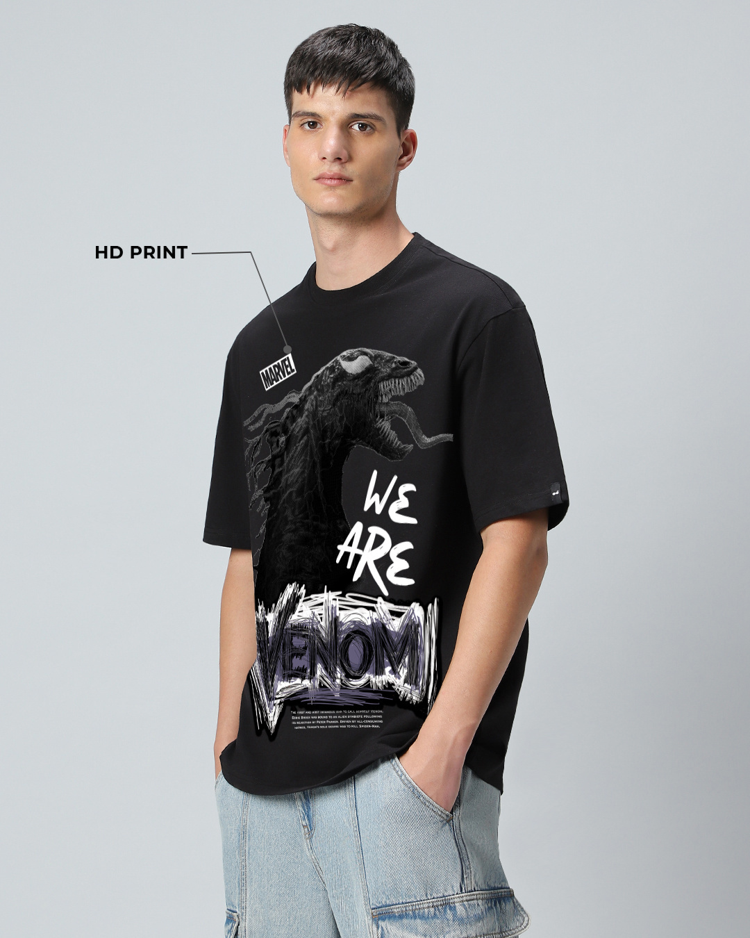 Shop Men's Black Venom Graphic Printed Oversized T-shirt-Back