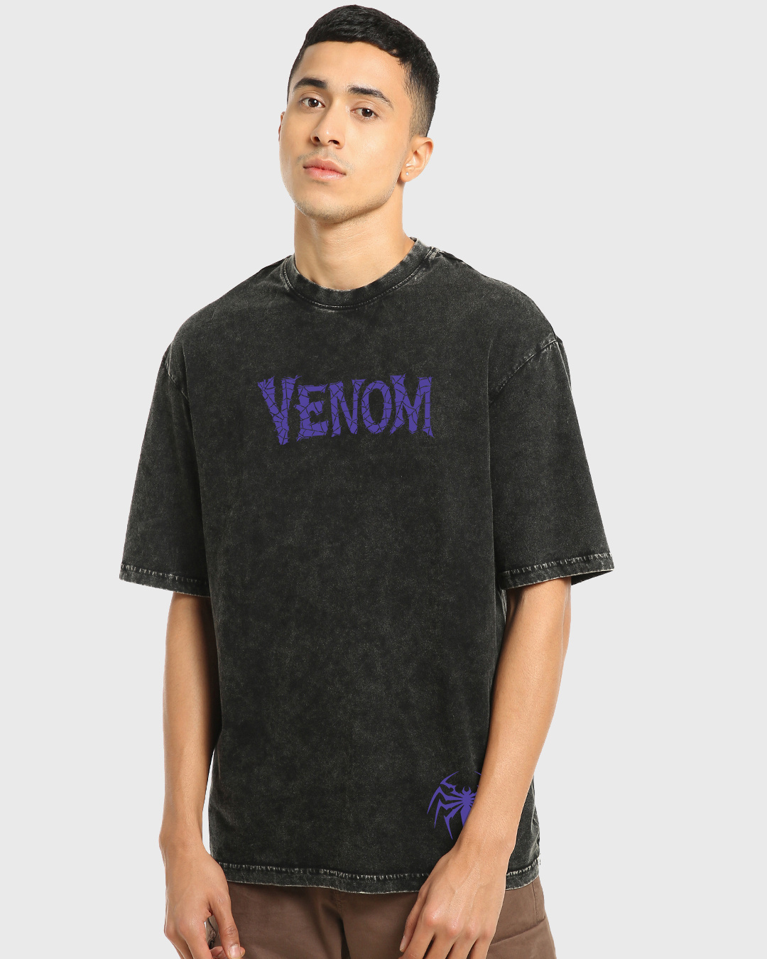 Shop Men's Black Venomized Graphic Printed Oversized Acid Wash T-shirt-Back
