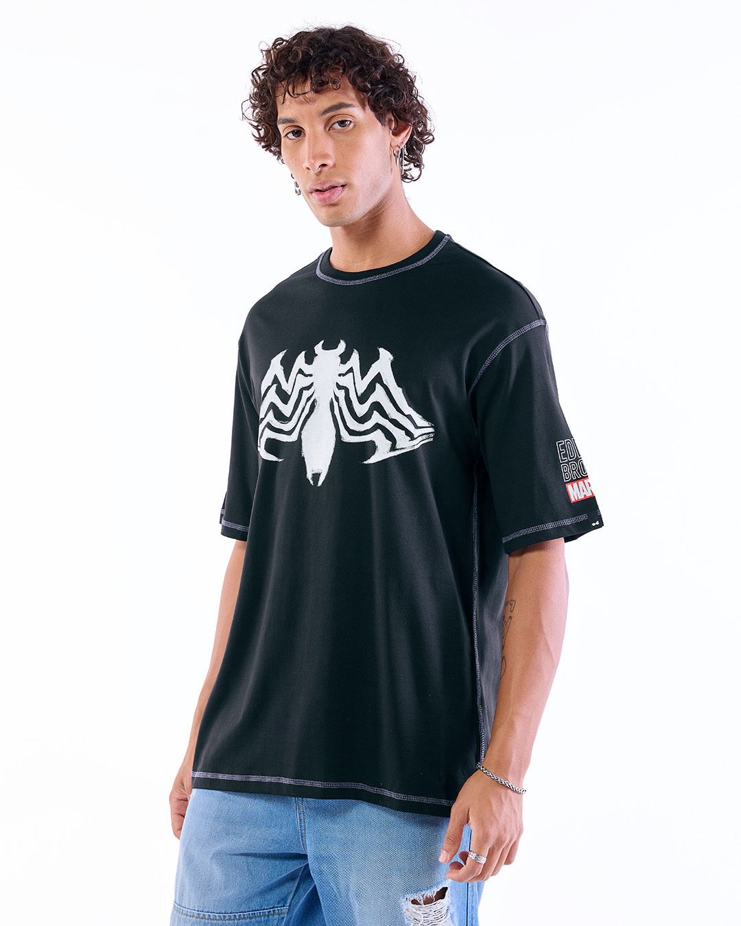 Shop Men's Black Venomized Graphic Printed Oversized Fit T-shirt-Back