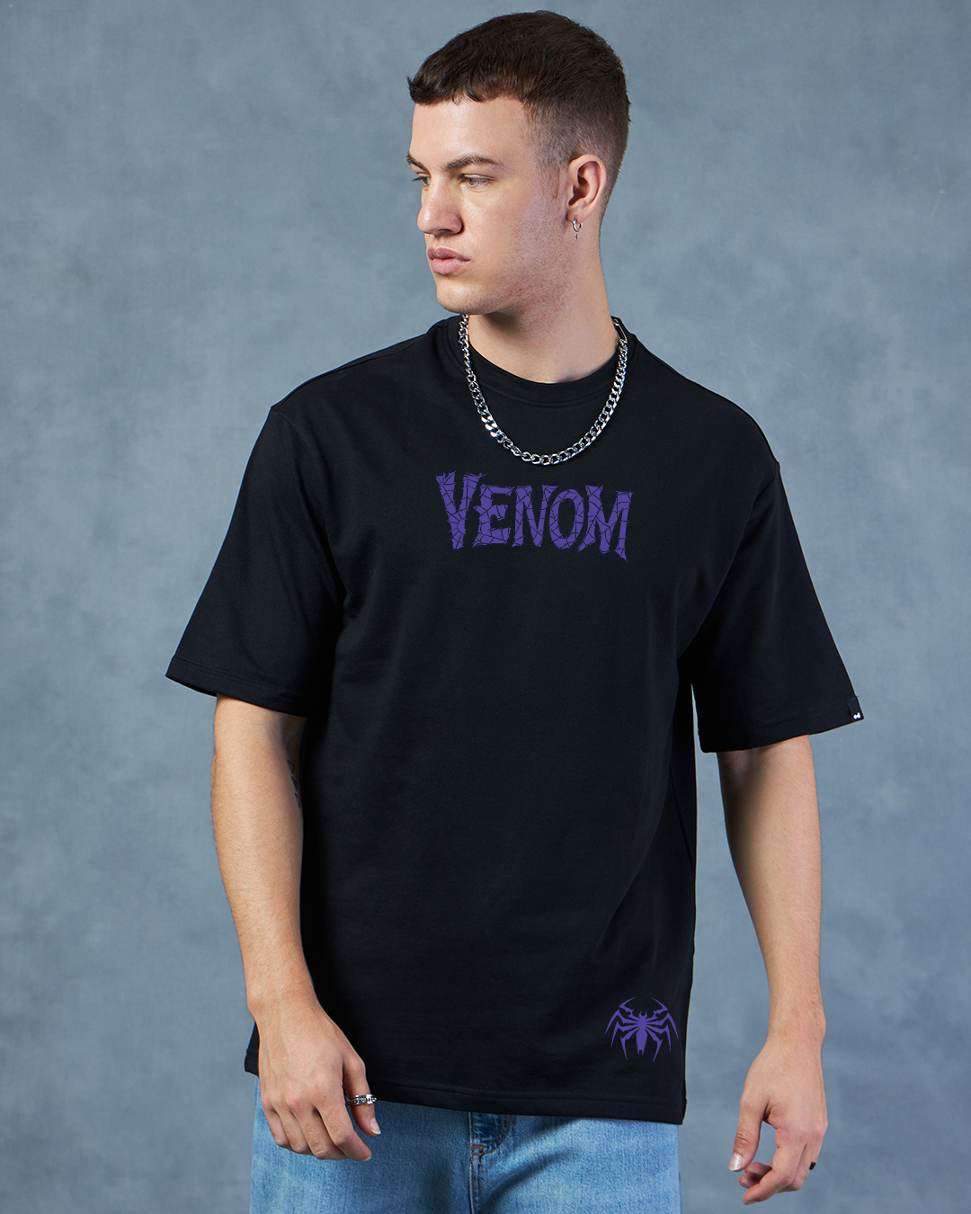 Shop Men's Black Venomized Graphic Printed Oversized T-shirt-Back