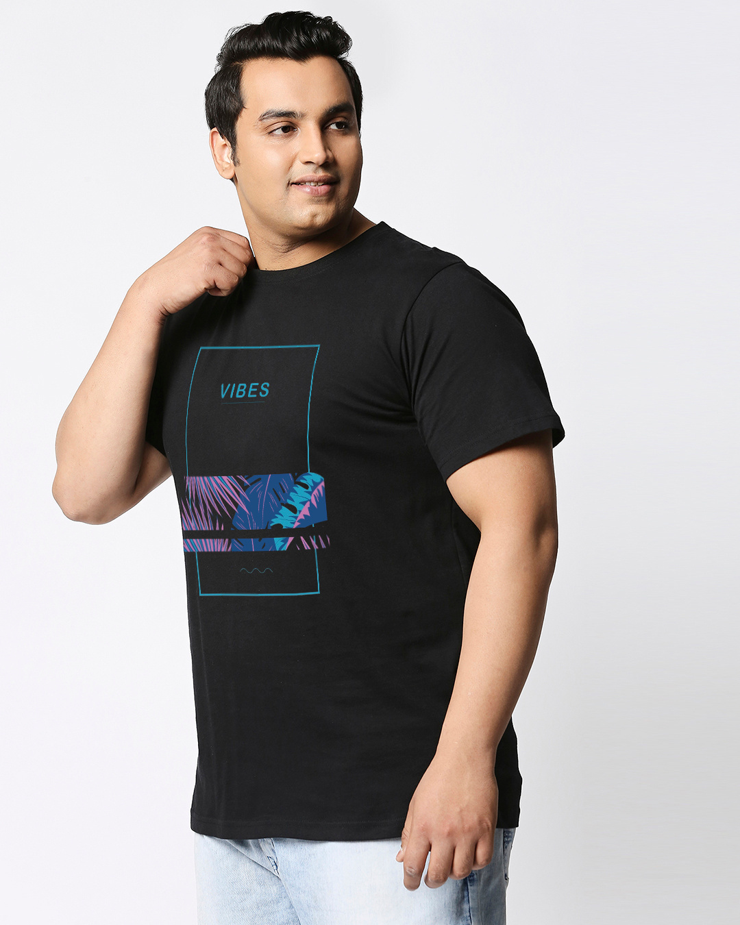 Shop Men's Black Vibes Graphic Print Plus Size T-shirt-Back