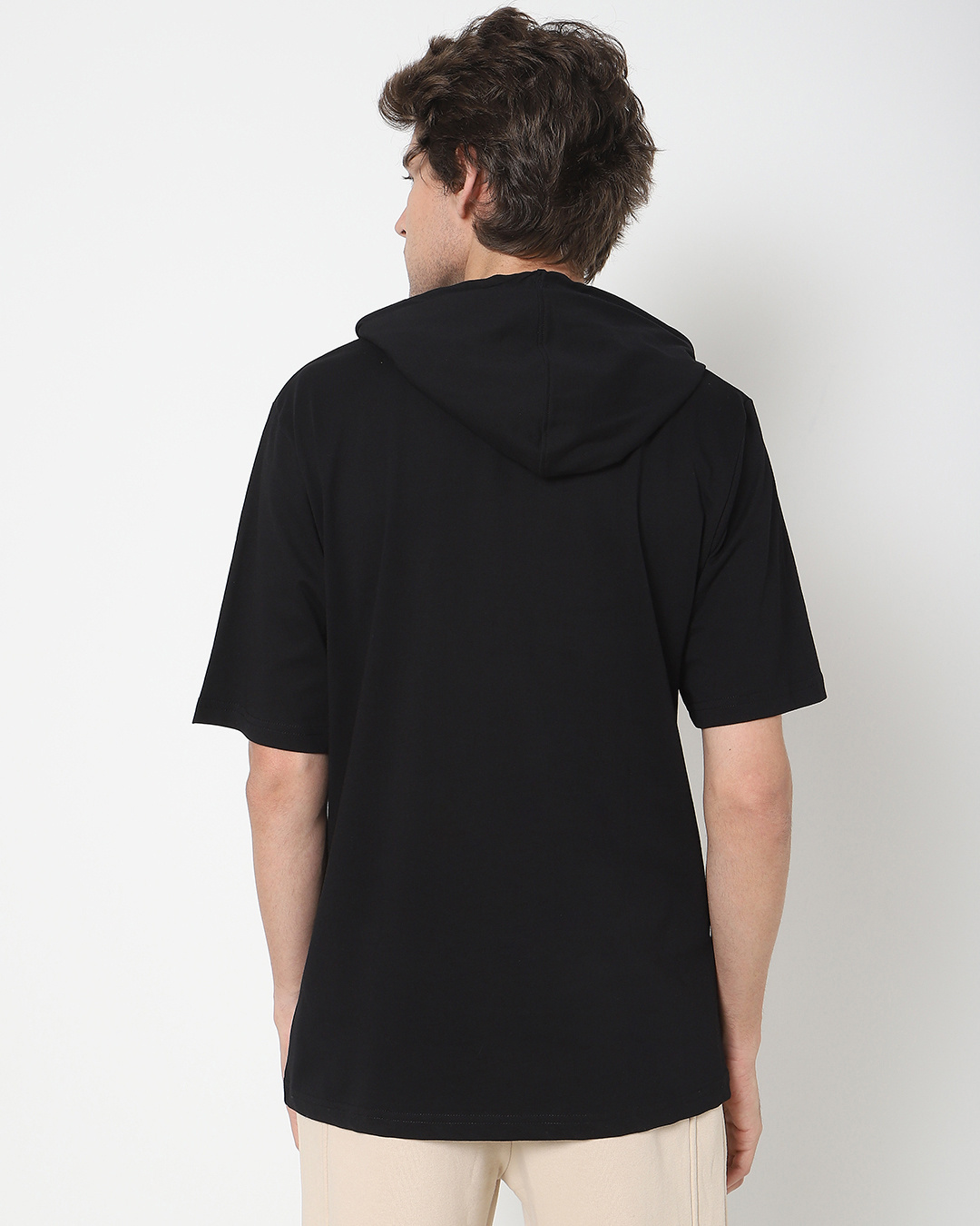 Shop Men's Black Vibes Graphic Printed Oversized Hoodie T-shirt-Back