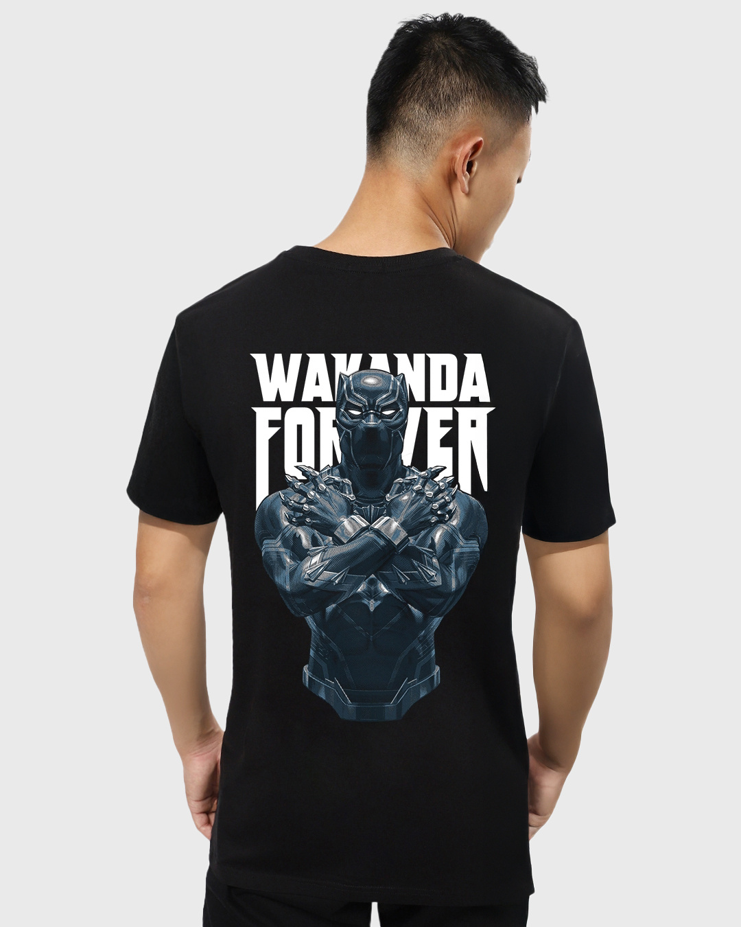 Shop Men's Black Wakanda Forever Graphic Printed Plus Size T-shirt-Back