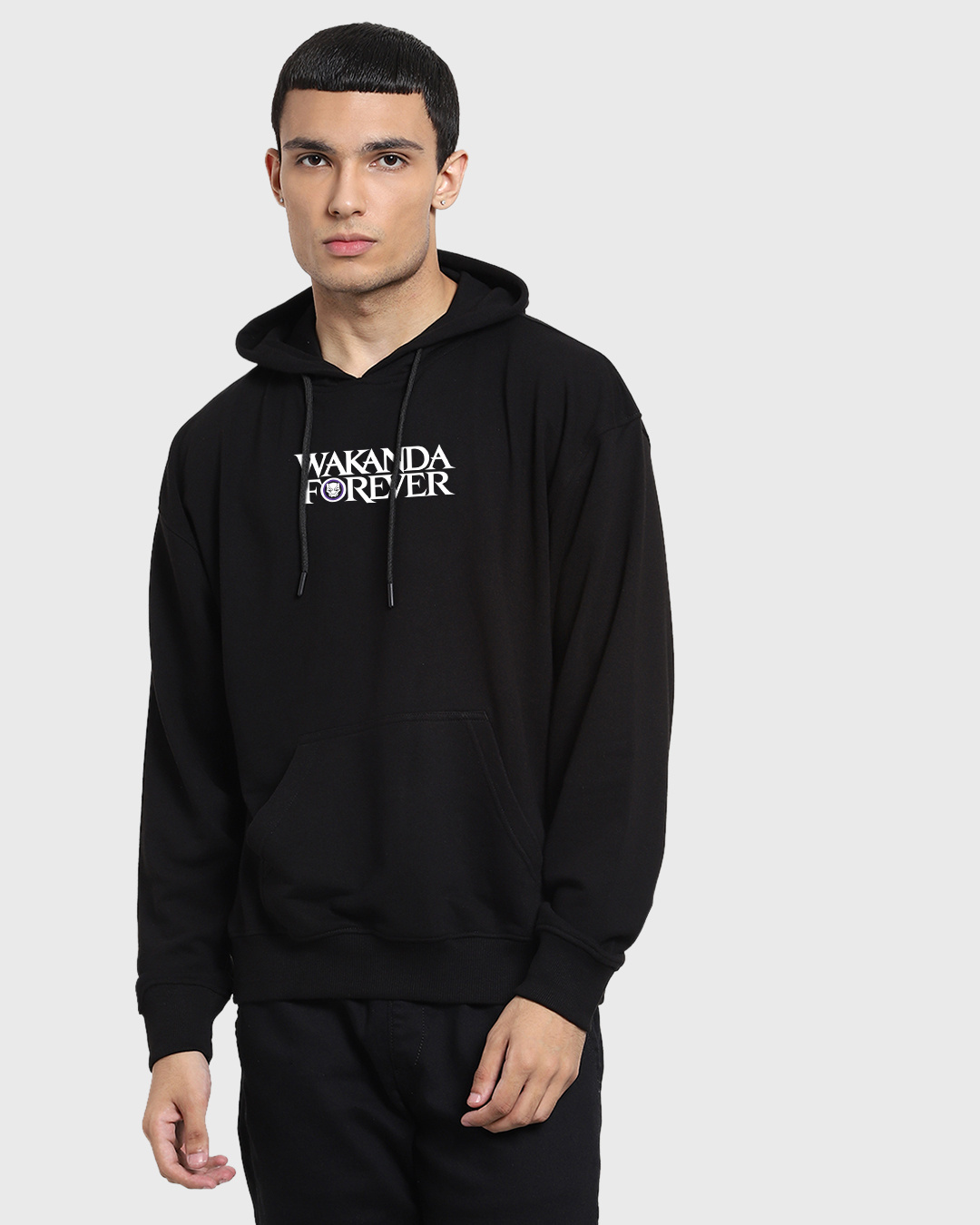 Shop Men's Black Wakanda Forever War Cry Graphic Printed Oversized Hoodie-Back