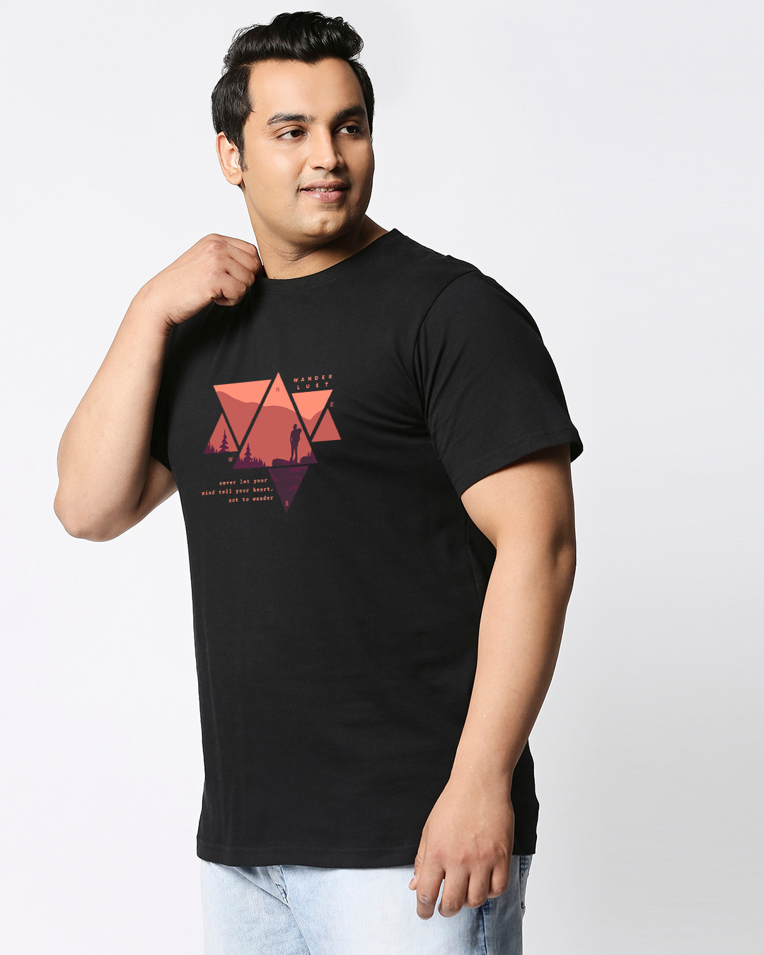 Shop Men's Black Wander Geometry Graphic Printed Plus Size T-shirt-Back