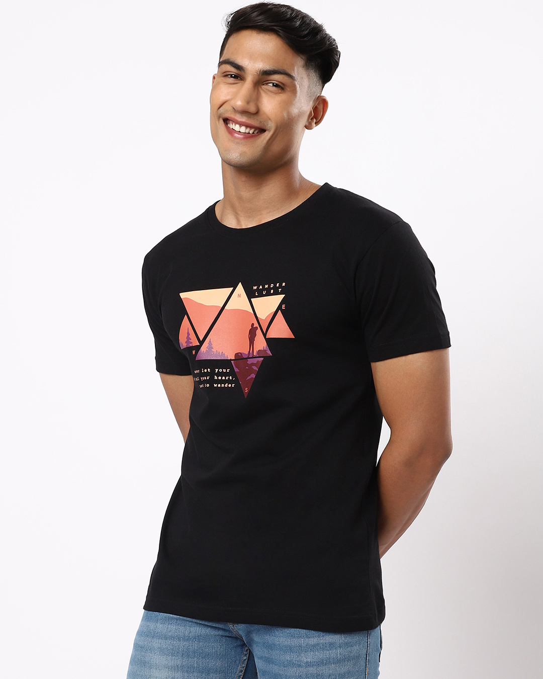 Shop Men's Black Wander Geometry Graphic Printed T-shirt-Back