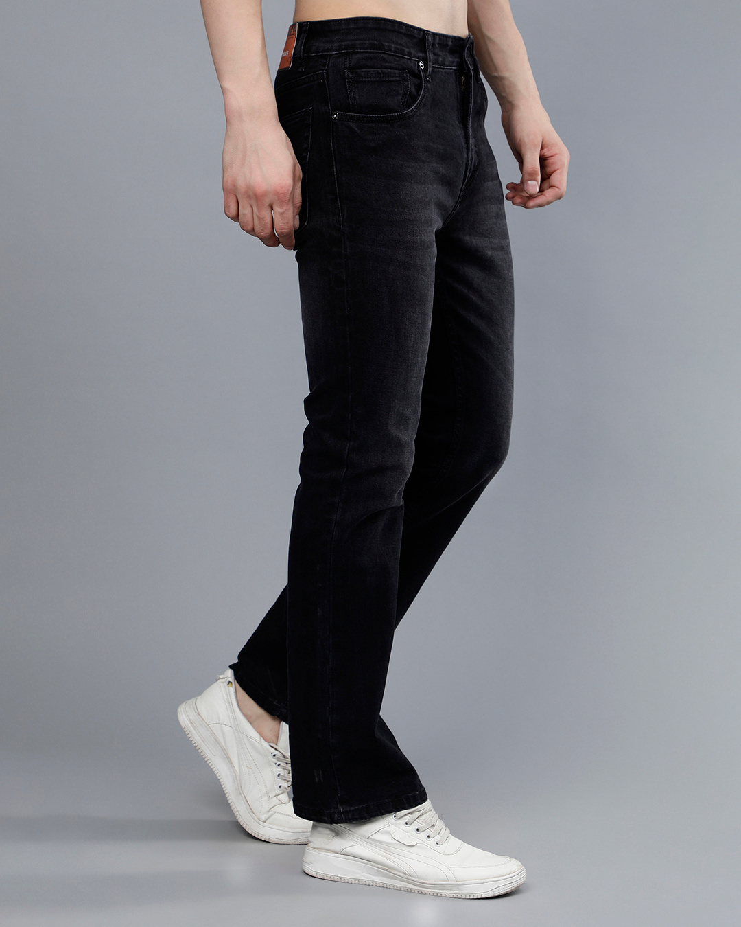 Shop Men's Black Washed Bootcut Jeans-Back