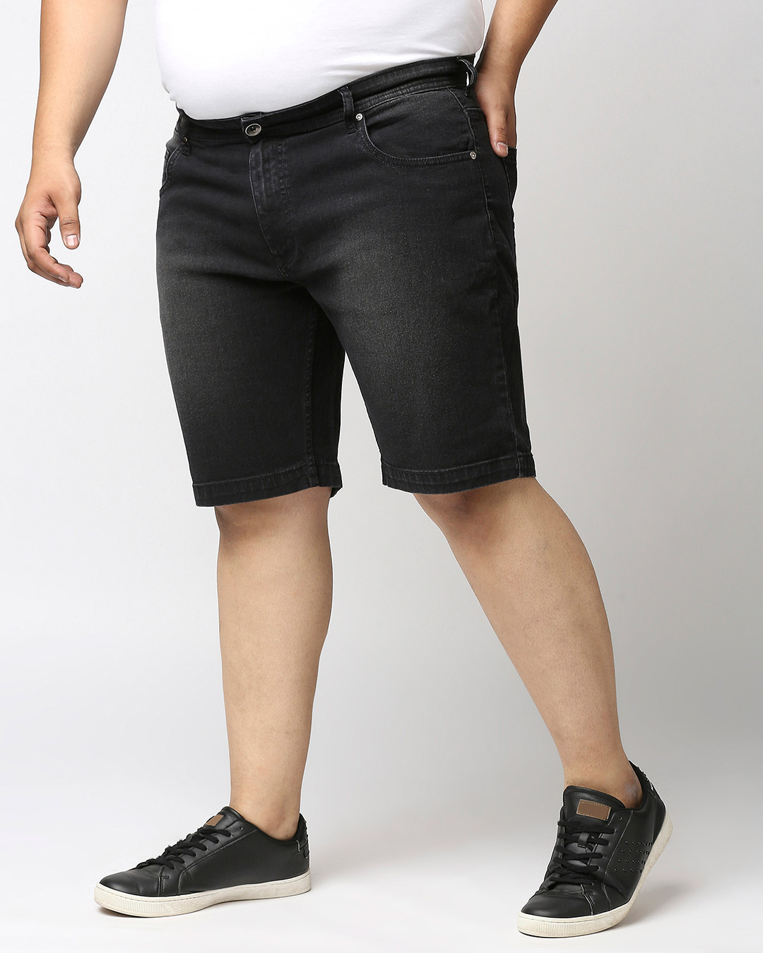 Shop Men's Black Washed Regular Fit Denim Shorts-Back