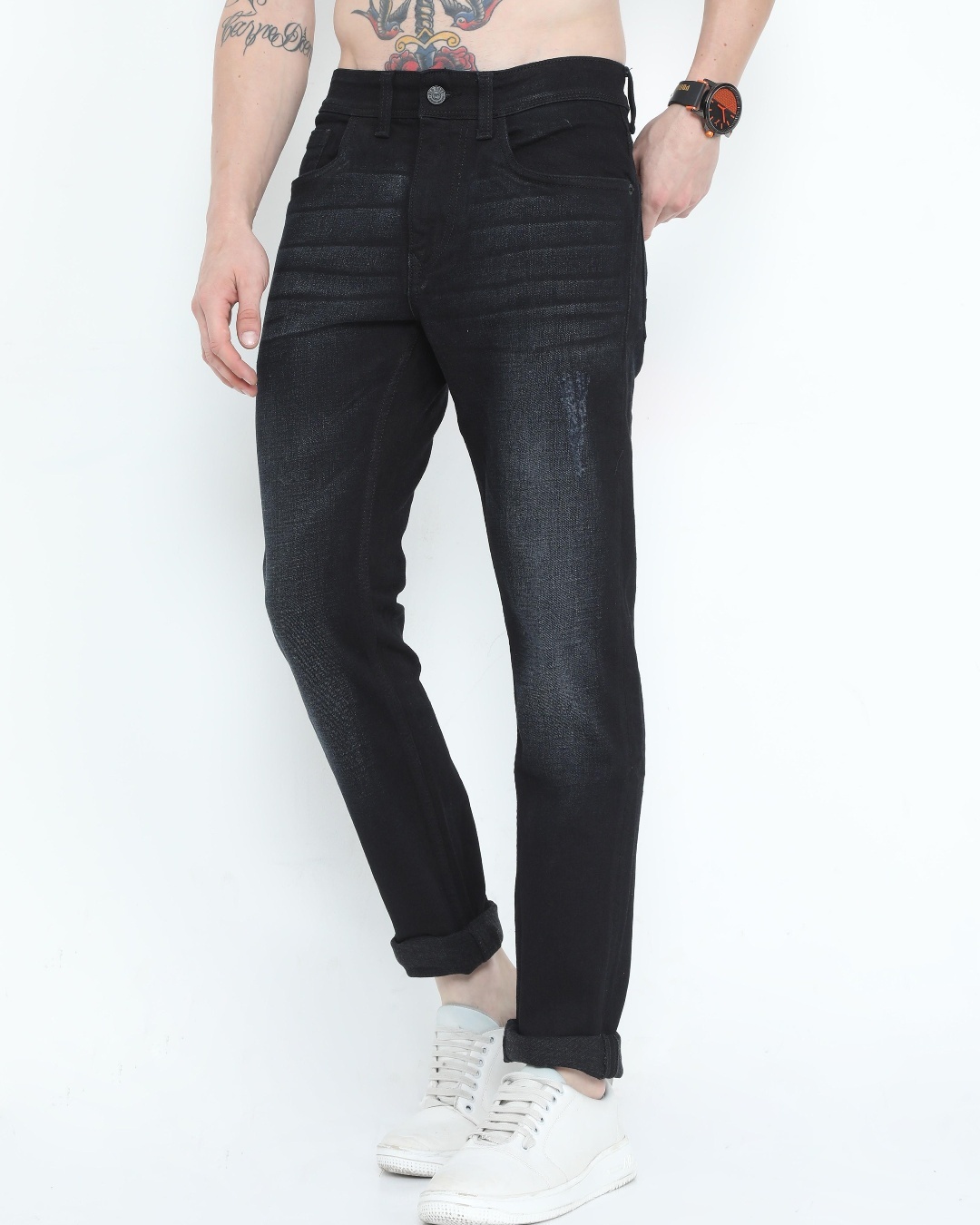 Shop Men's Black Washed Skinny Fit Jeans-Back