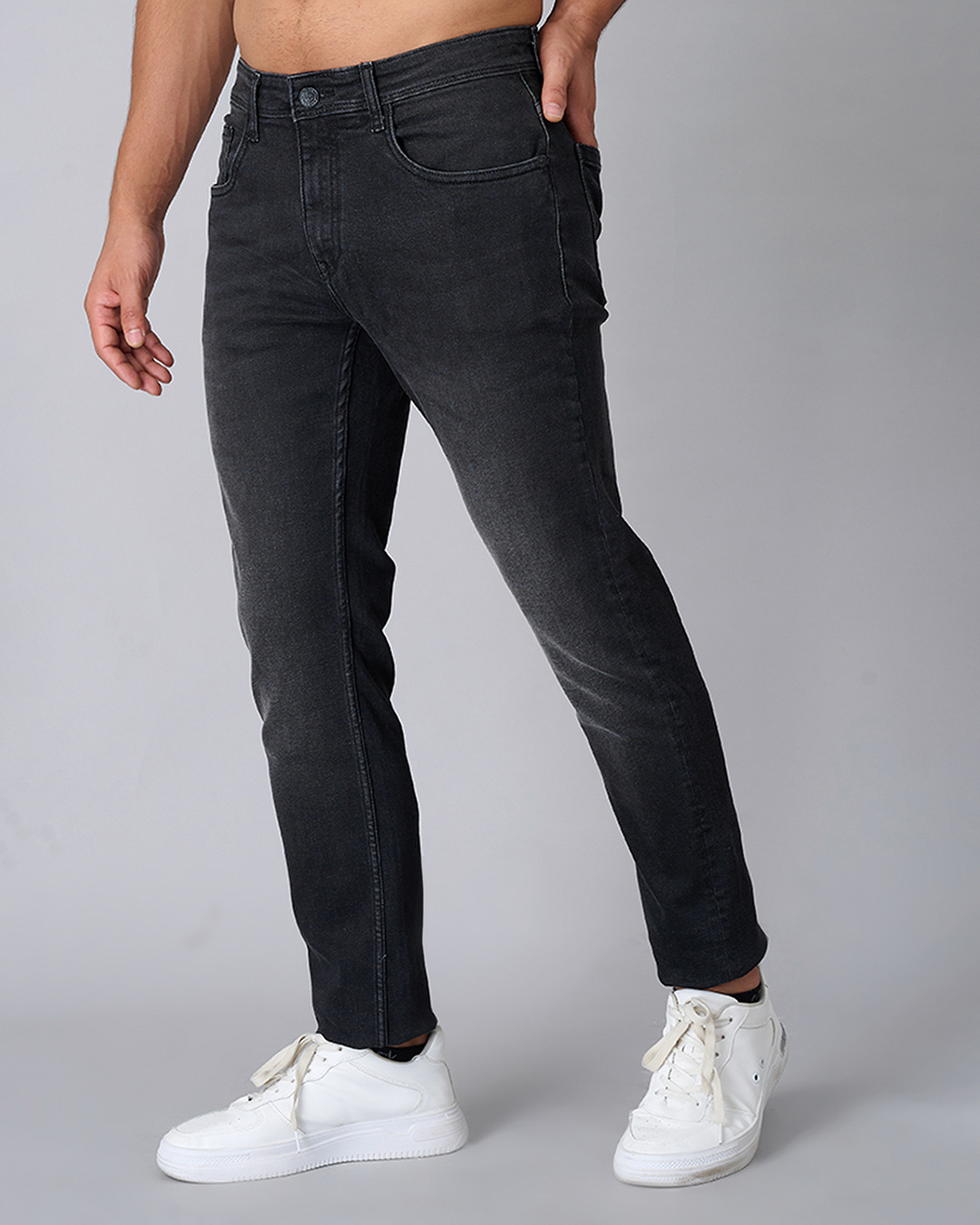 Shop Men's Black Washed Skinny Fit Jeans-Back