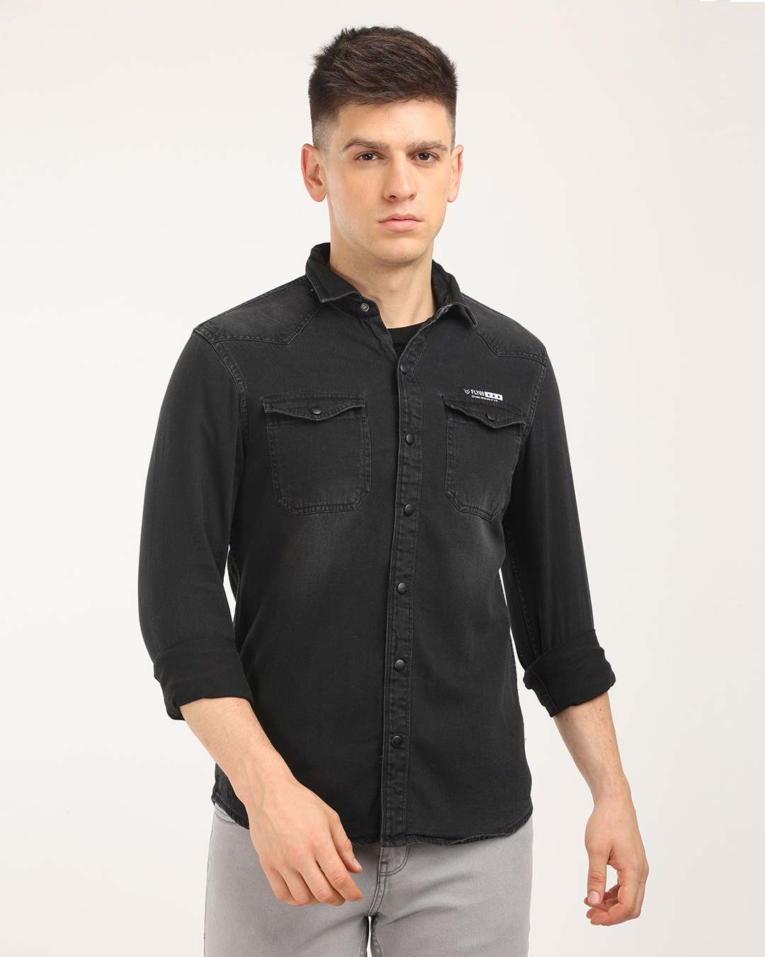 Buy Men's Black Washed Slim Fit Denim Shirt Online at Bewakoof