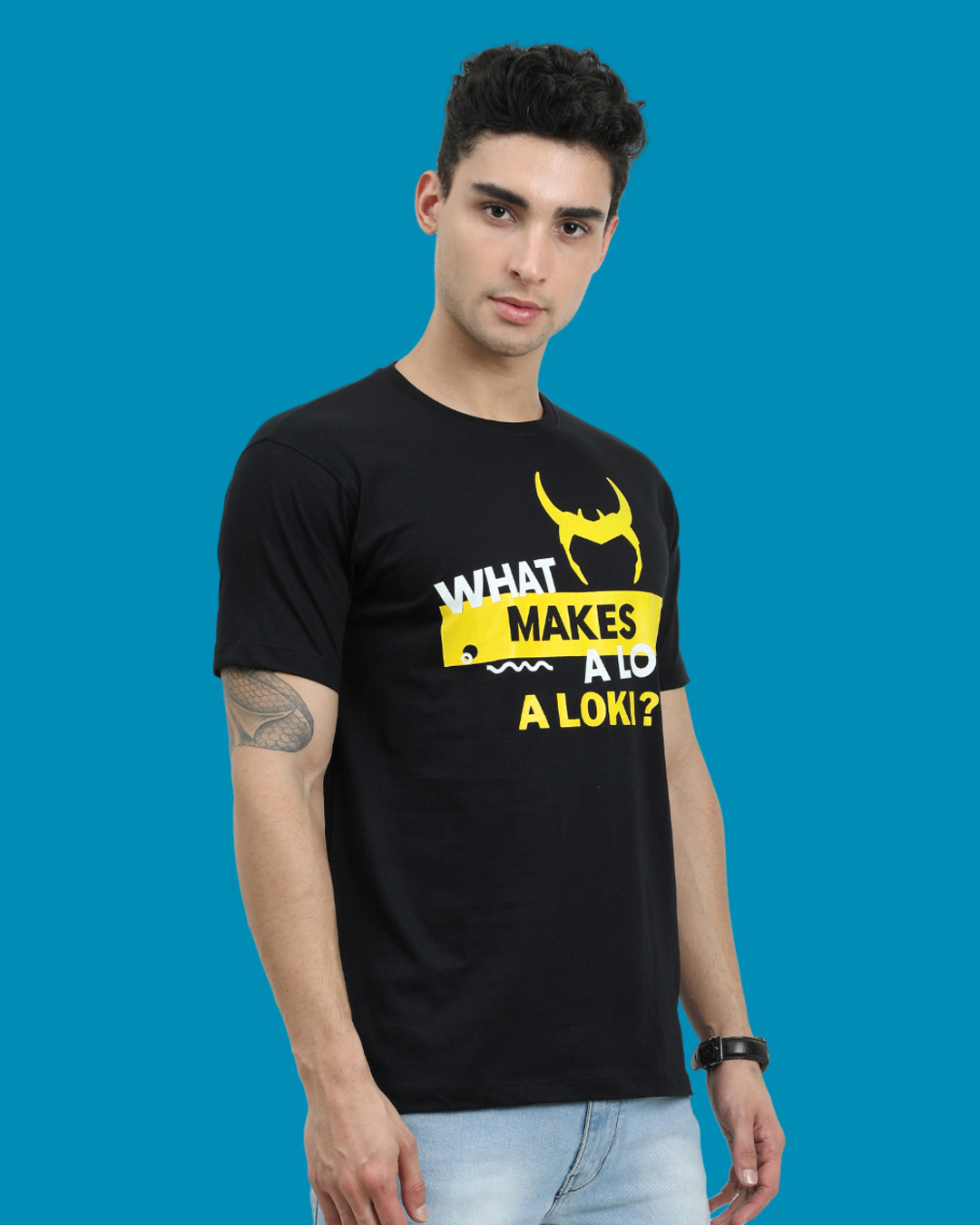 Shop Men's Black What Makes A Loki Typography T-shirt-Back