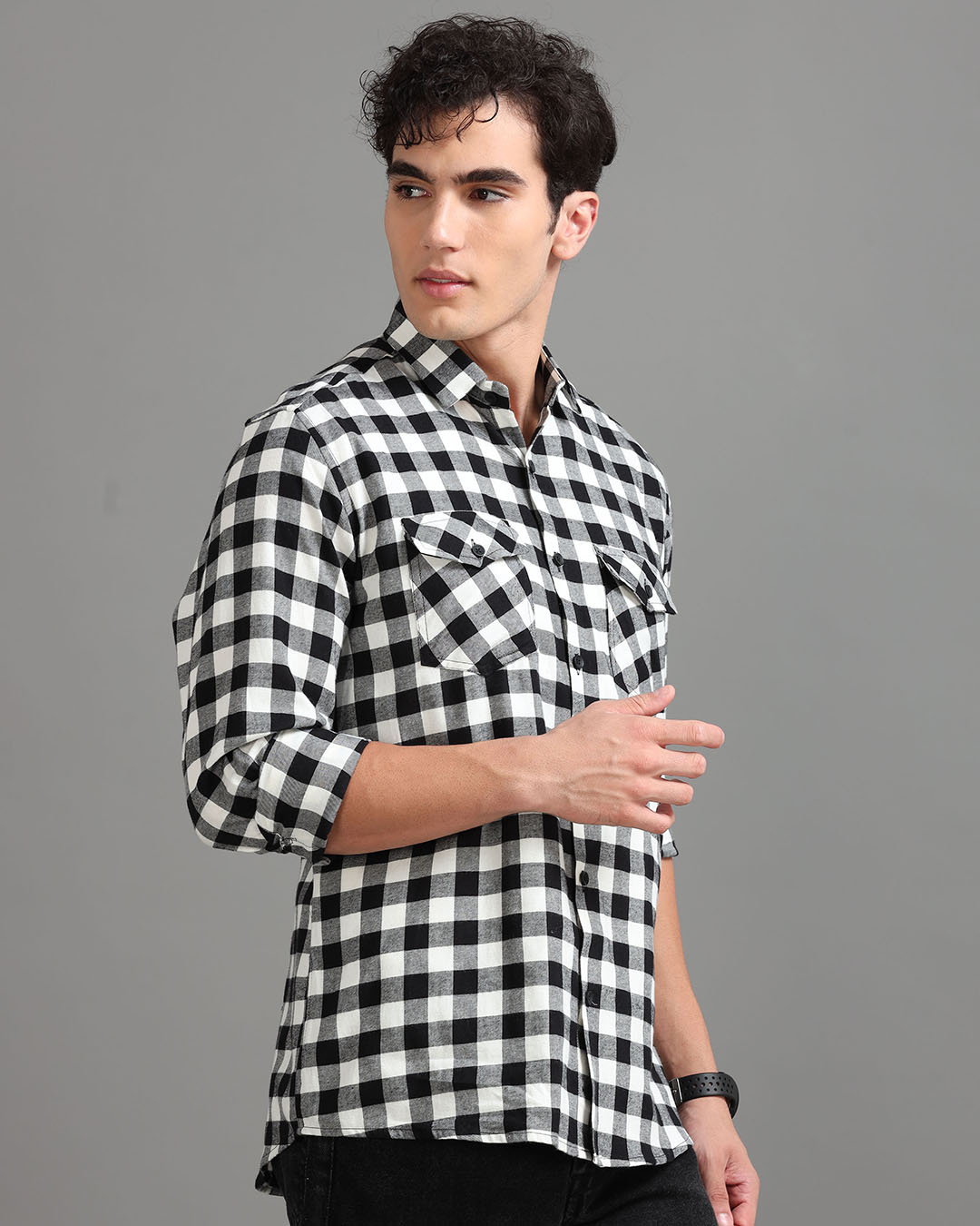 Shop Men's Black & White Checked Shirt-Back