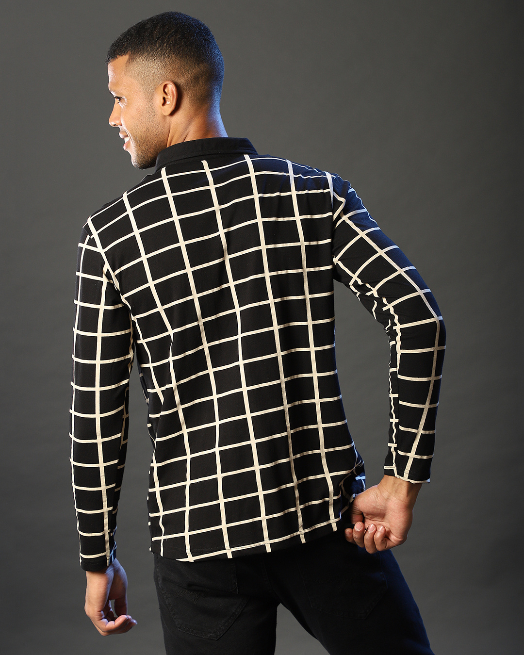 Shop Men's Black & White Checkered Regular Fit Shirt-Back