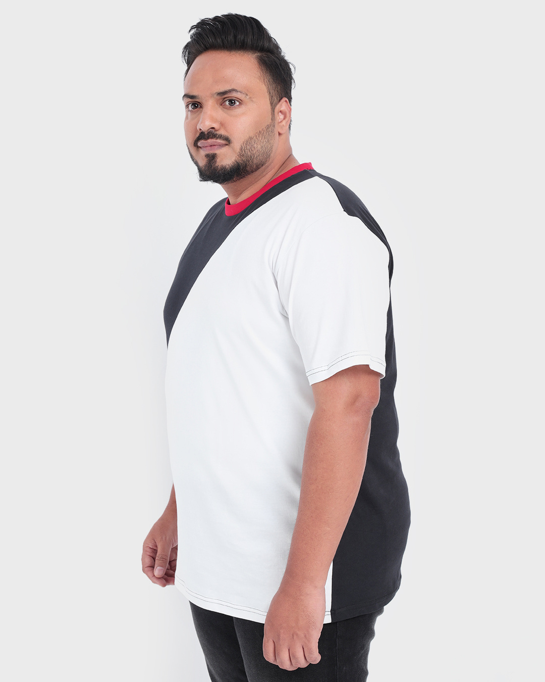 Shop Men's Black & White Color Block Plus Size T-shirt-Back