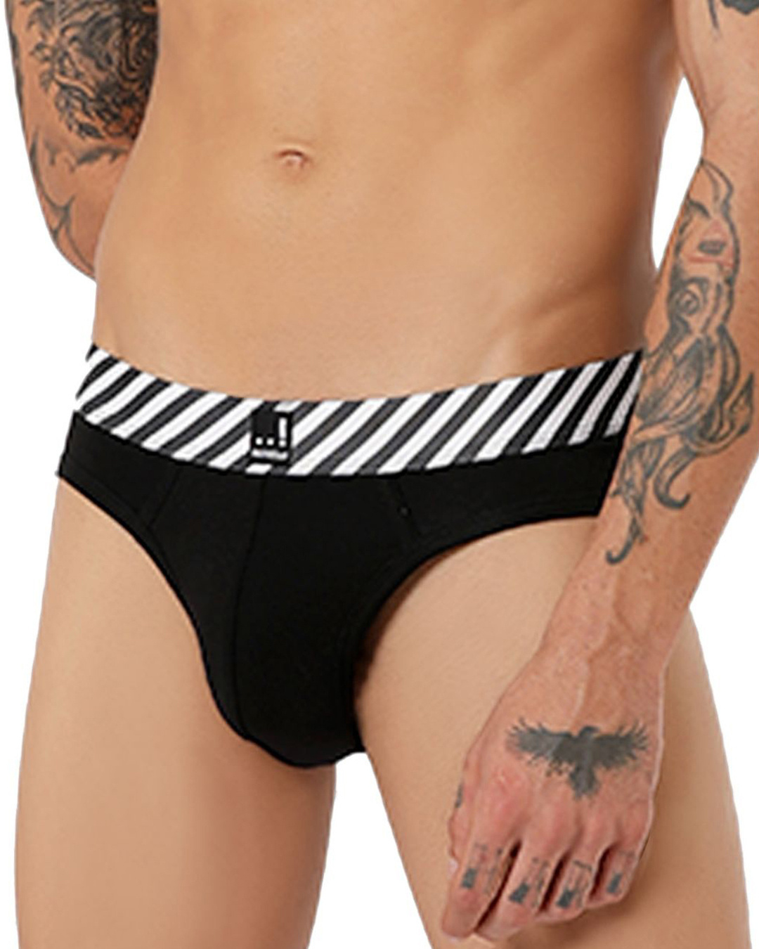 Shop Pack of 2 Men's Black & White Graphic Printed Cotton Briefs-Back