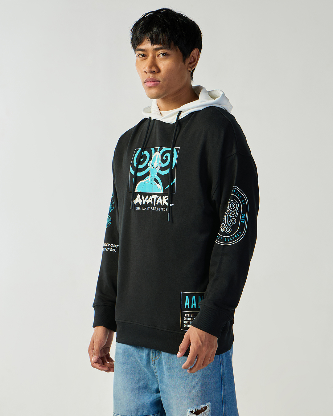 Shop Men's Black & White Avatar Graphic Printed Oversized Hoodies-Back