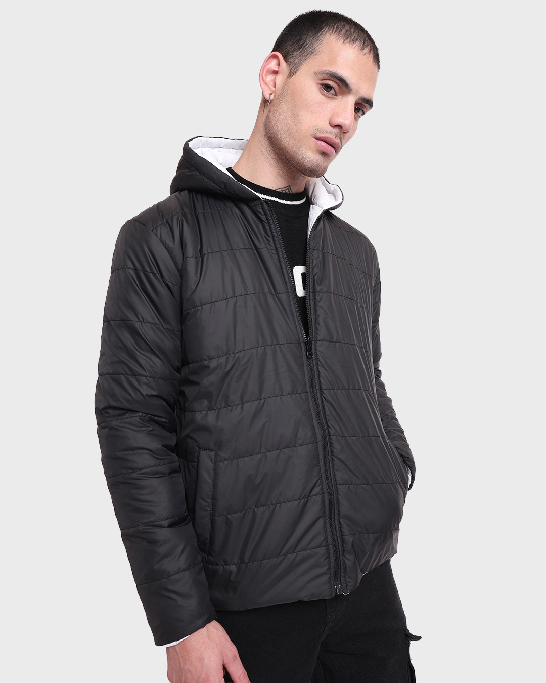 Black and white puffer jacket outlet mens