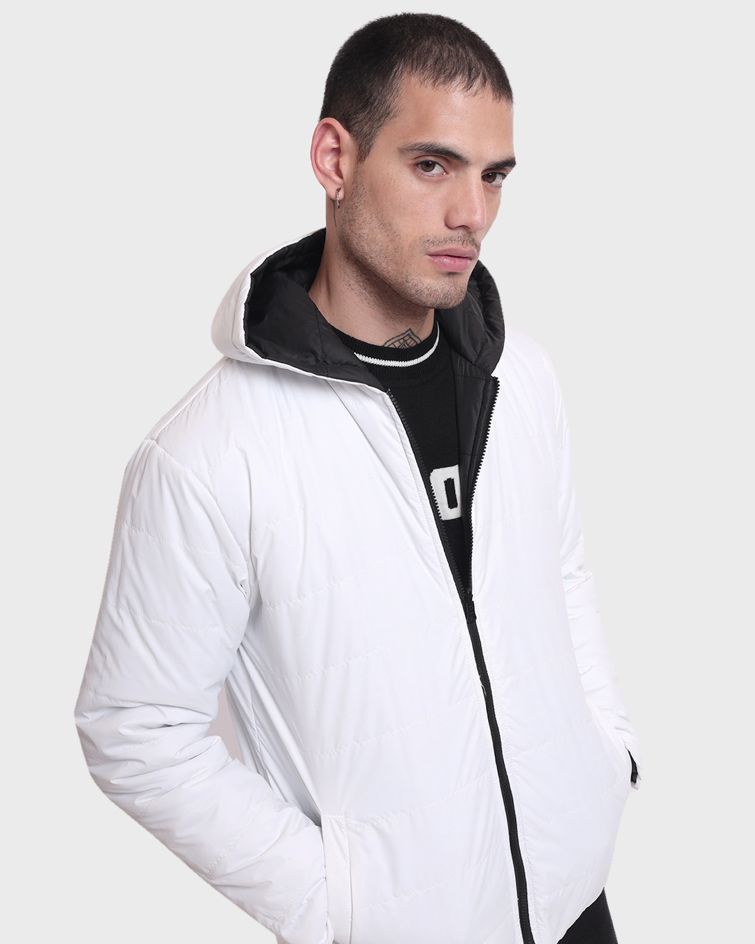 Shop Men's Black & White Reversible Oversized Plus Size Puffer Jacket-Back