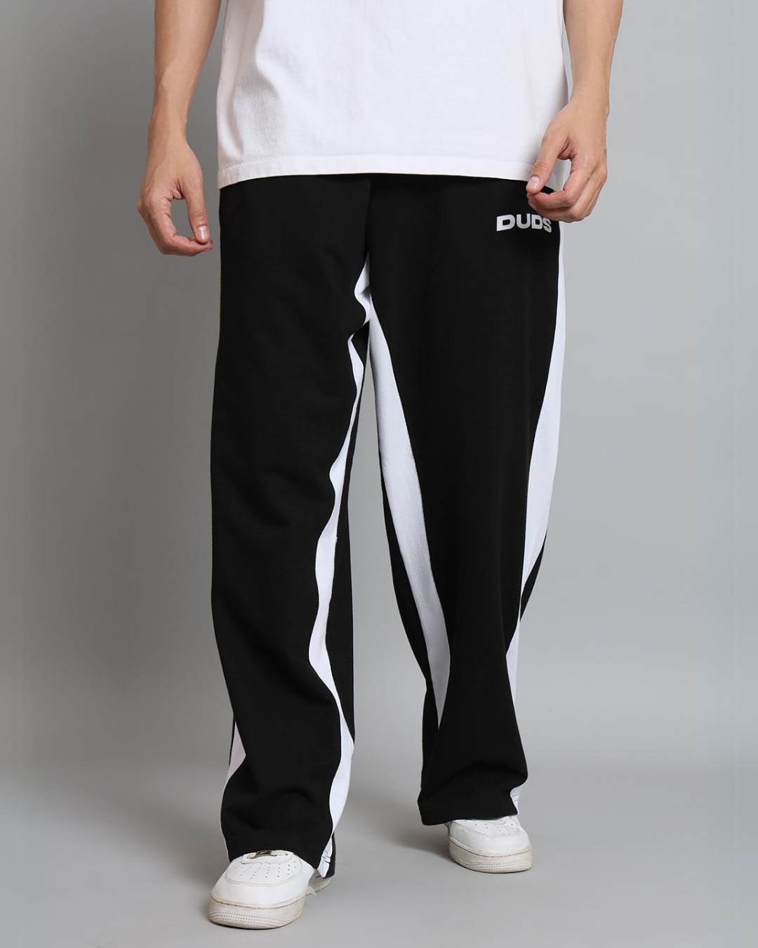 Shop Men's Black & White Side Panel Relaxed Fit Track Pants-Back