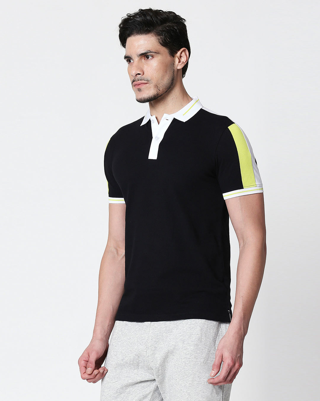 Shop Men's Black-White Sporty Sleeve Panel Polo T-Shirt-Back