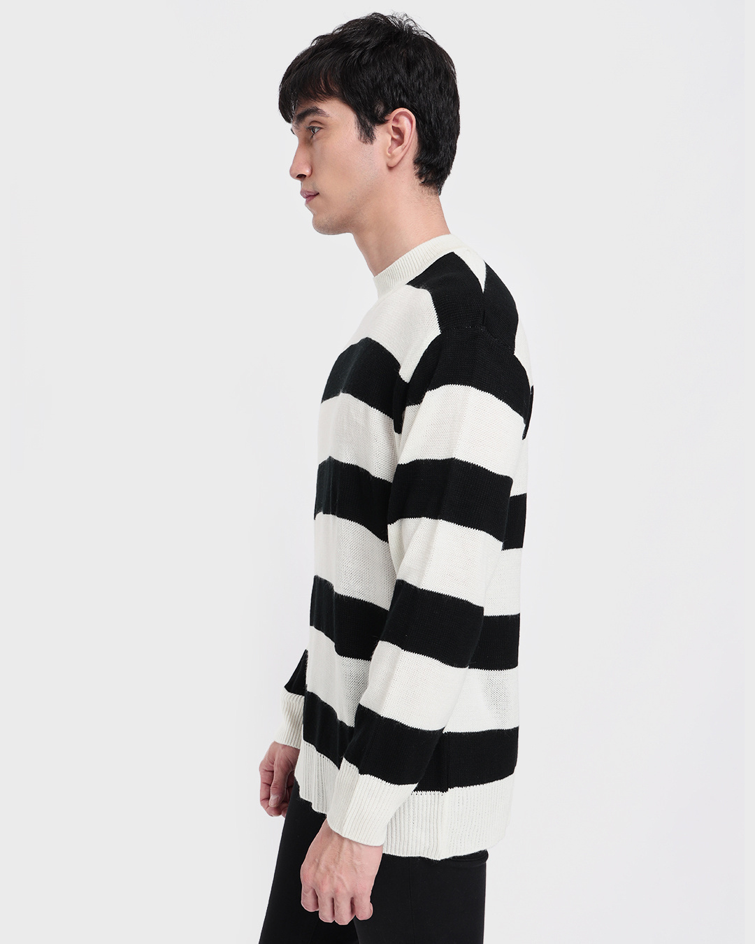 Shop Men's Black & White Striped Oversized Sweater-Back
