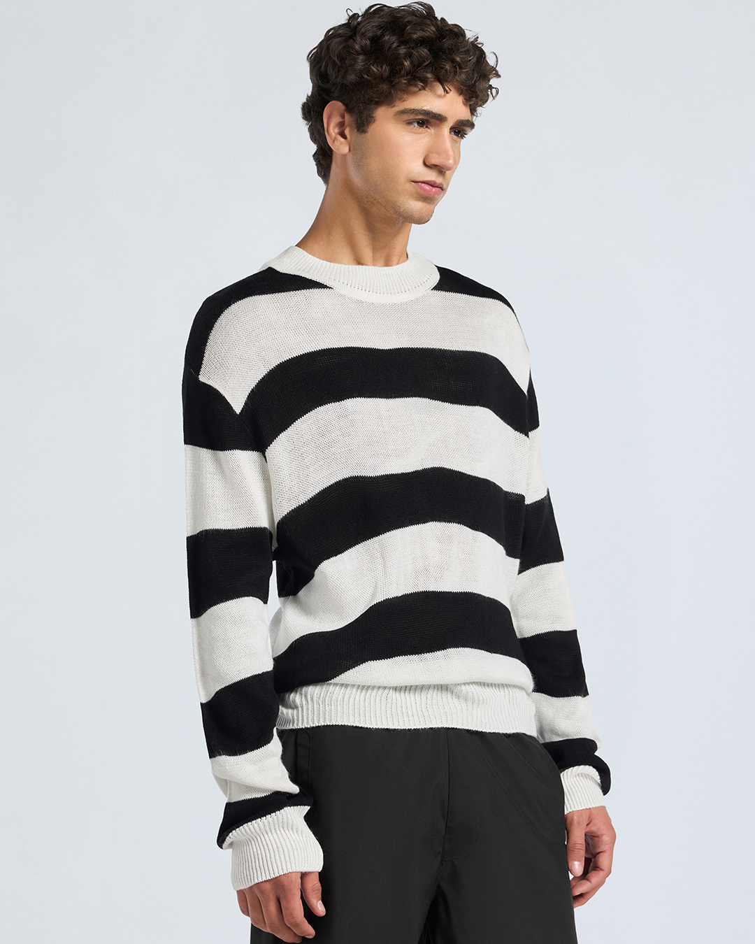 Shop Men's Black & White Striped Oversized Sweater-Back