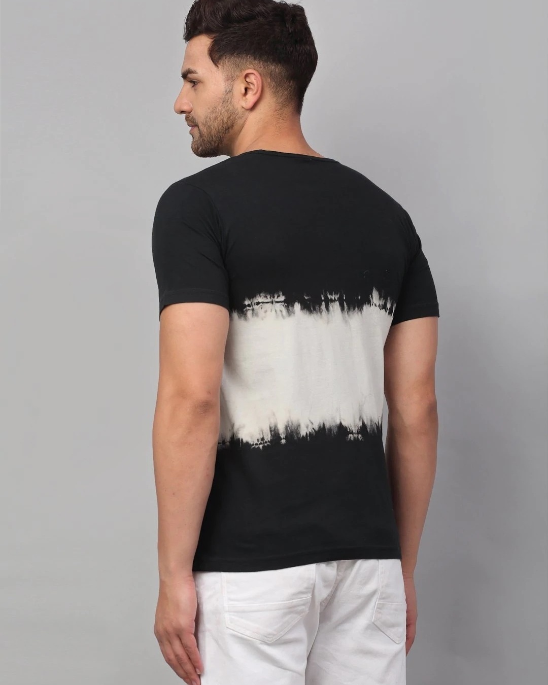 Shop Men's Black & White Tie & Dye Slim Fit T-shirt-Back