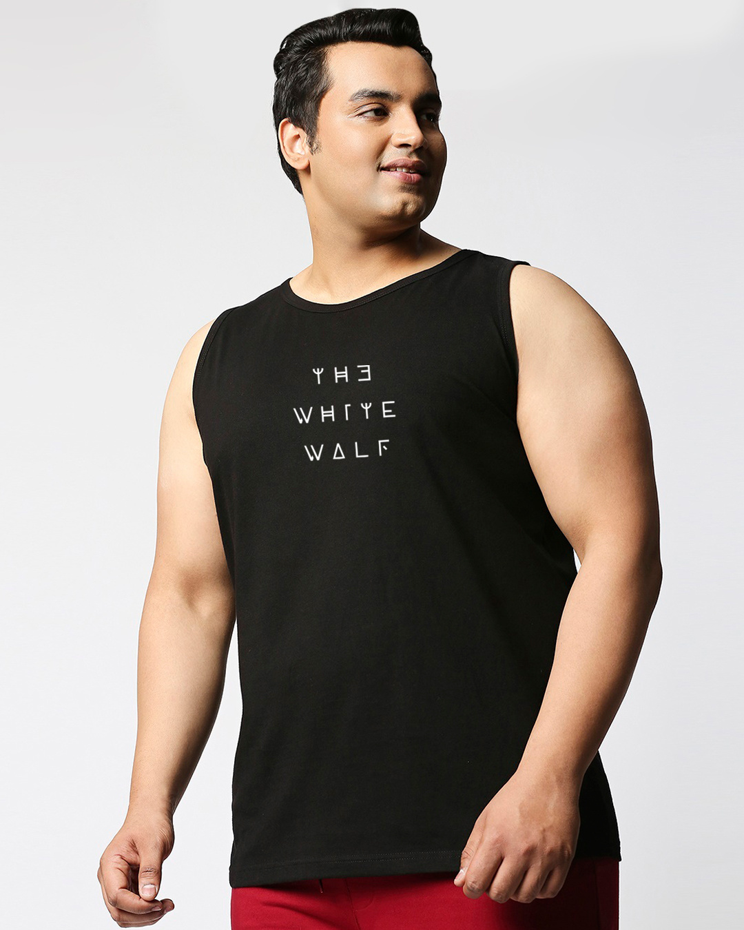Shop Men's Black White Wolf Plus Size Vest-Back