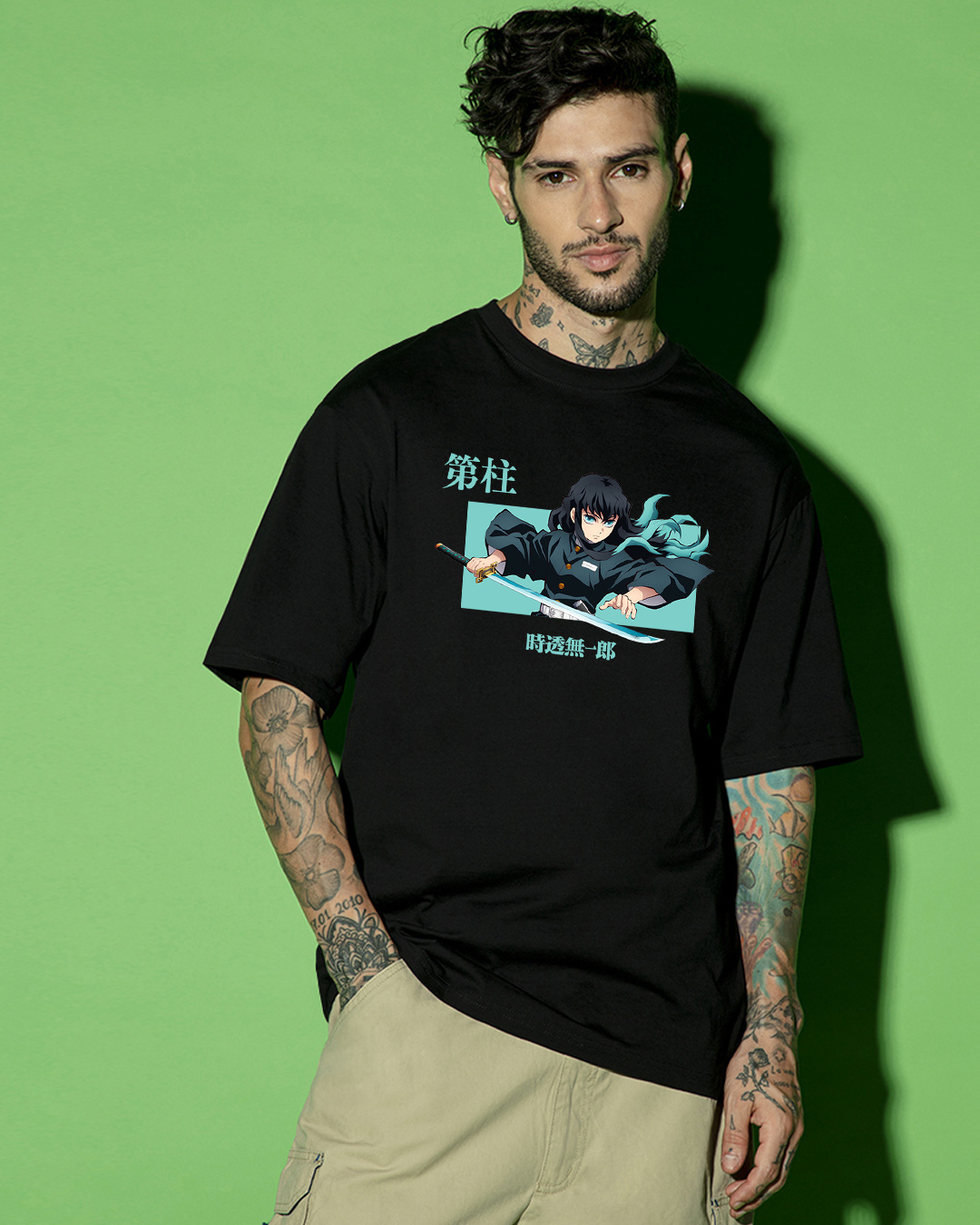 Shop Men's Black Wind Hashira Graphic Printed Oversized T-shirt-Back