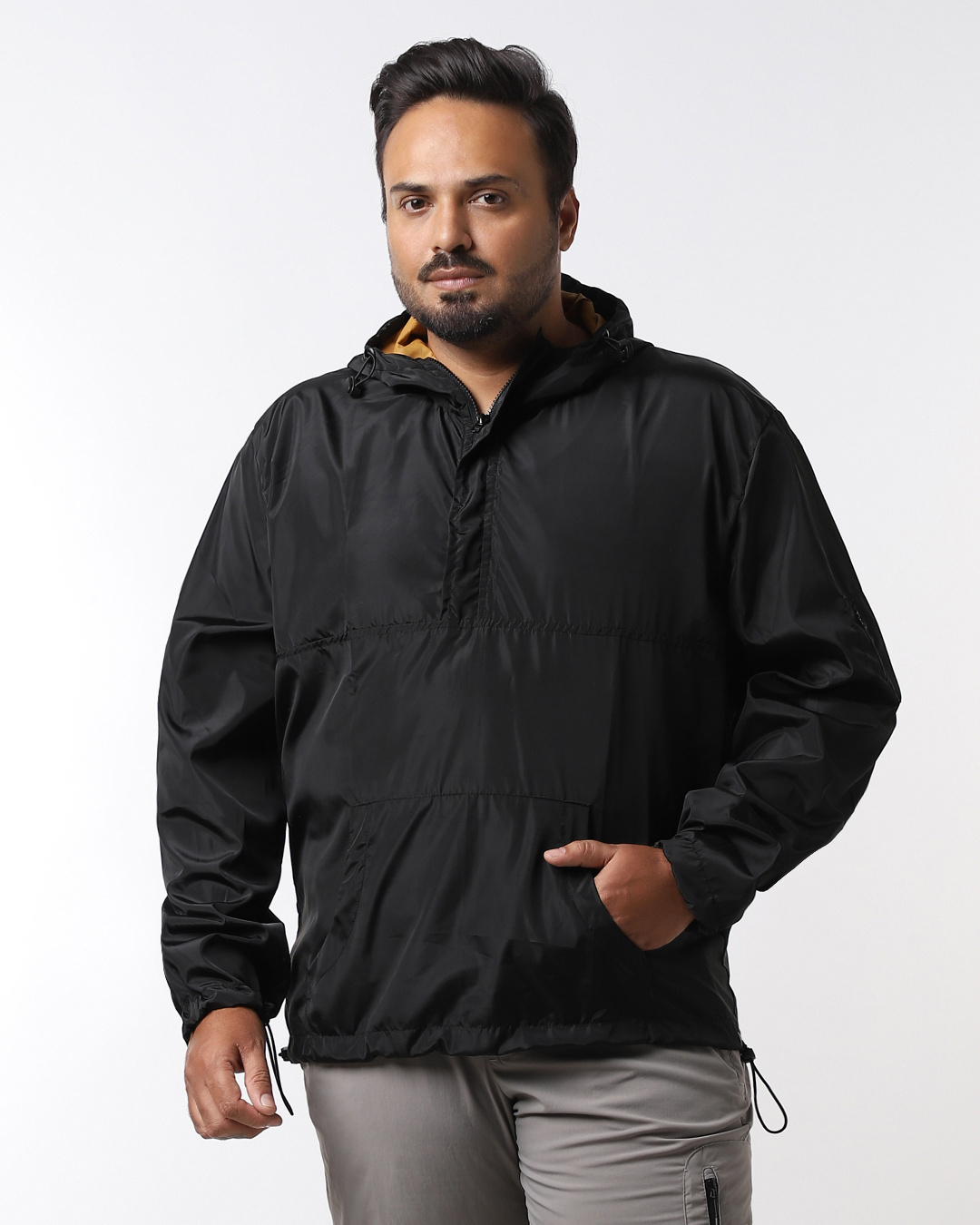 Shop Men's Black Plus Size Windcheater Jacket-Back